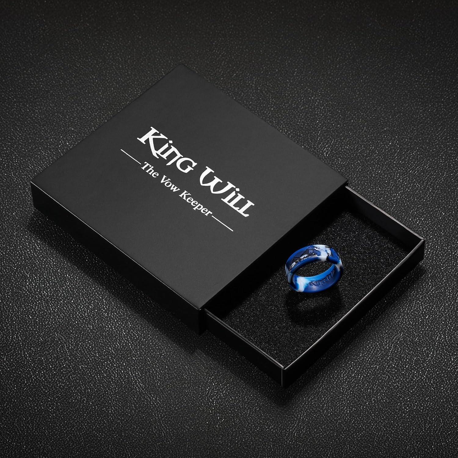 imageKing Will Silicone Rings For Men Rubber Wedding Bands with Unique Mountain Peak Design Multiple Colors 8mm Wide 22mm Thick Comfort Fit Size 713Blue Camouflage