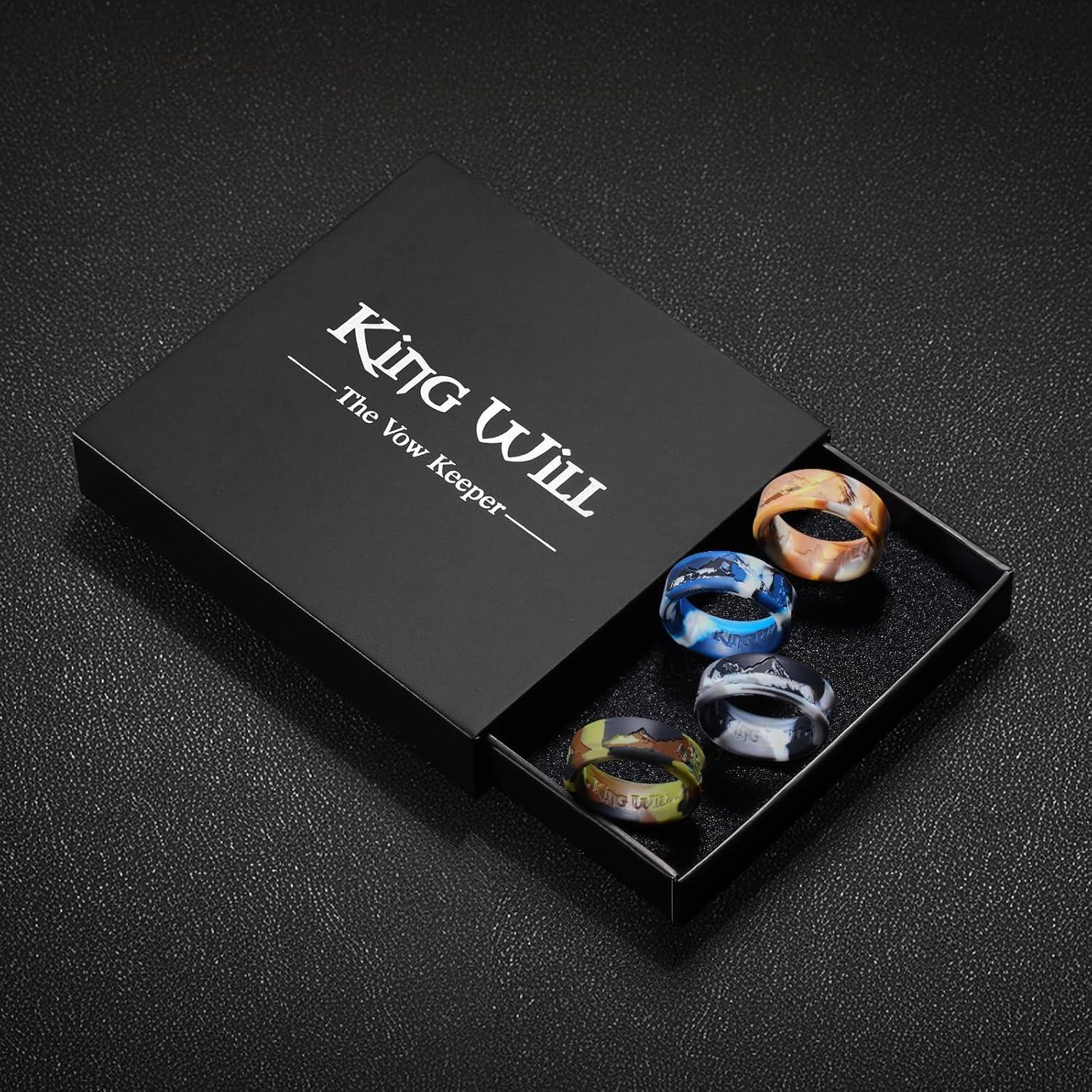 imageKing Will Silicone Rings For Men Rubber Wedding Bands with Unique Mountain Peak Design Multiple Colors 8mm Wide 22mm Thick Comfort Fit Size 713Green Yellow Blue Black Gray Camo