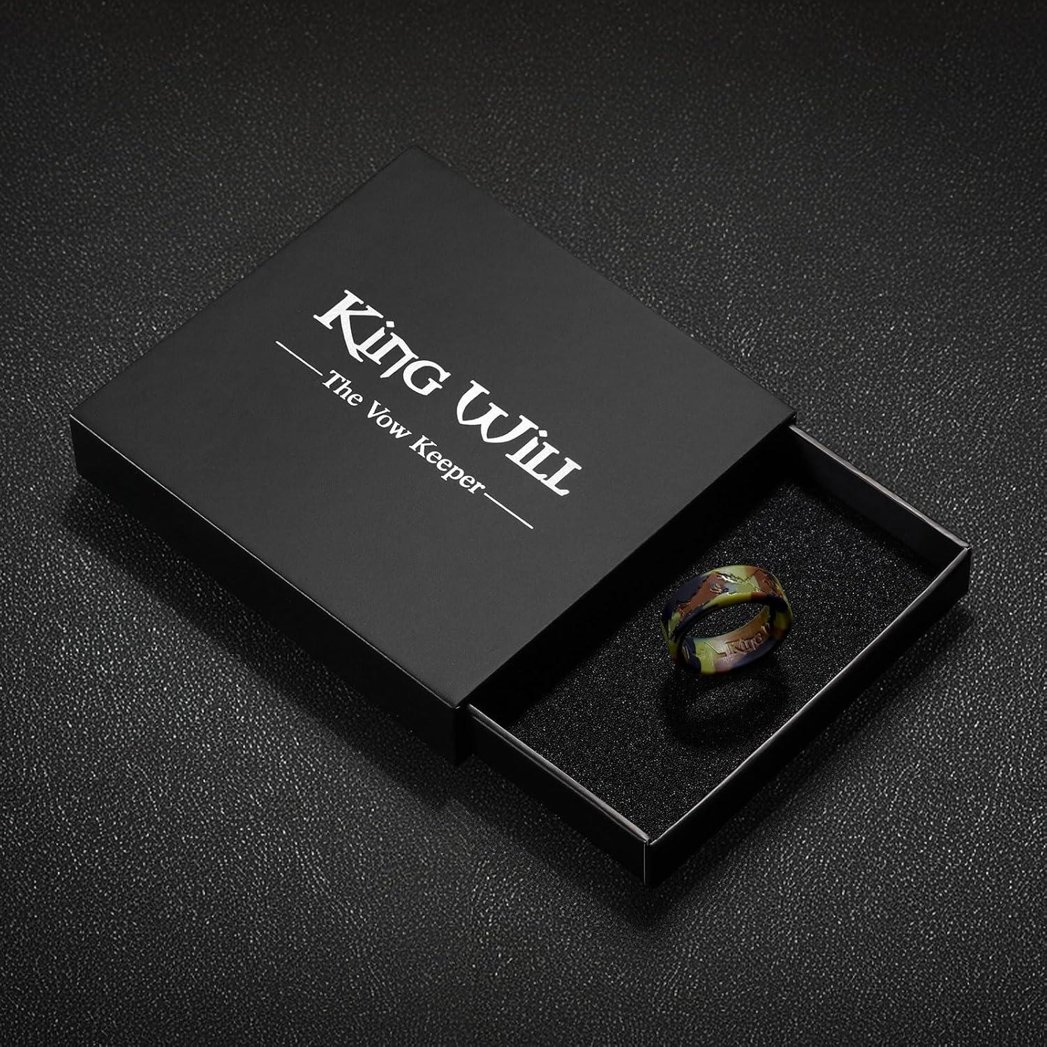 imageKing Will Silicone Rings For Men Rubber Wedding Bands with Unique Mountain Peak Design Multiple Colors 8mm Wide 22mm Thick Comfort Fit Size 713Green Camouflage