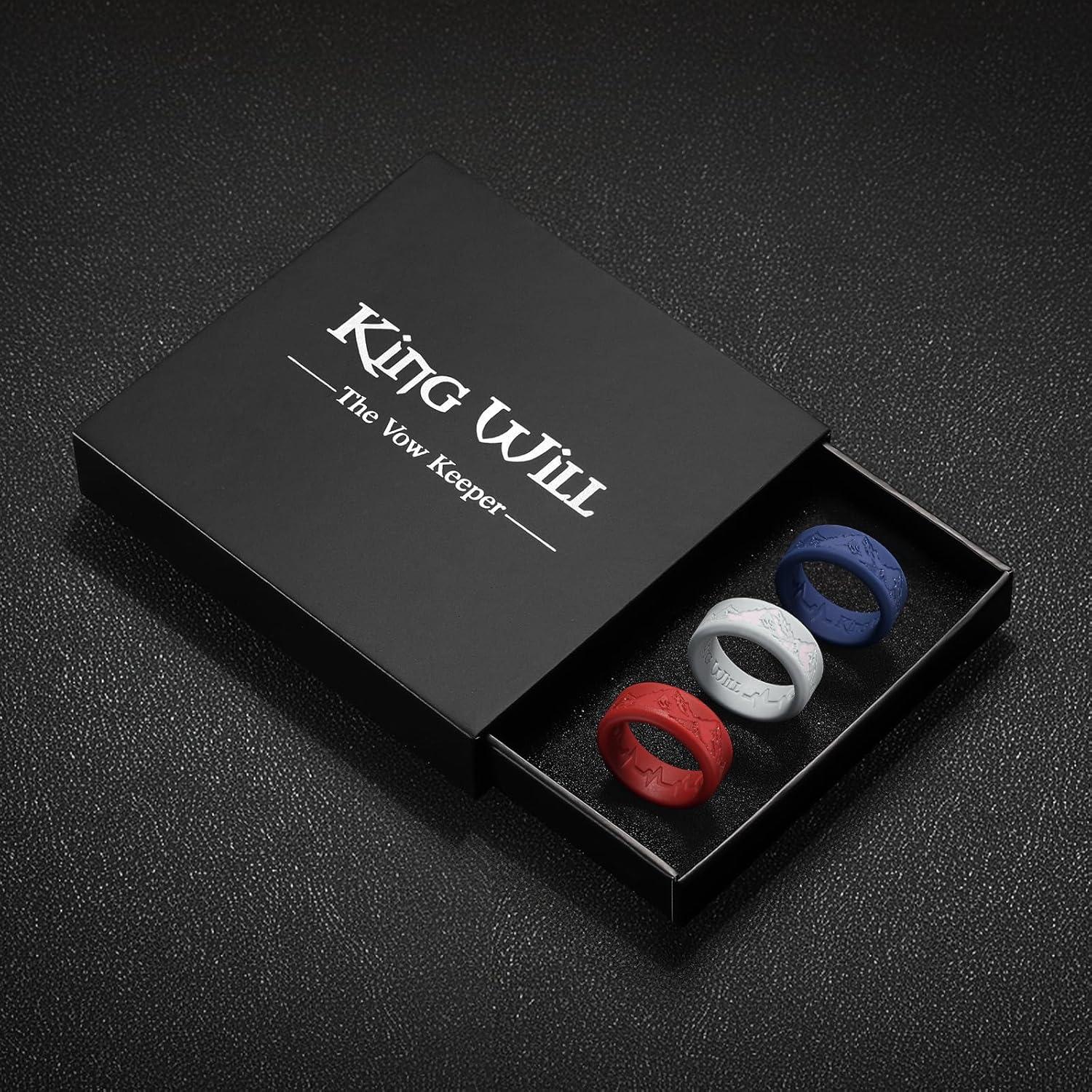 imageKing Will Silicone Rings For Men Rubber Wedding Bands with Unique Mountain Peak Design Multiple Colors 8mm Wide 22mm Thick Comfort Fit Size 713Light grey  Red  blue