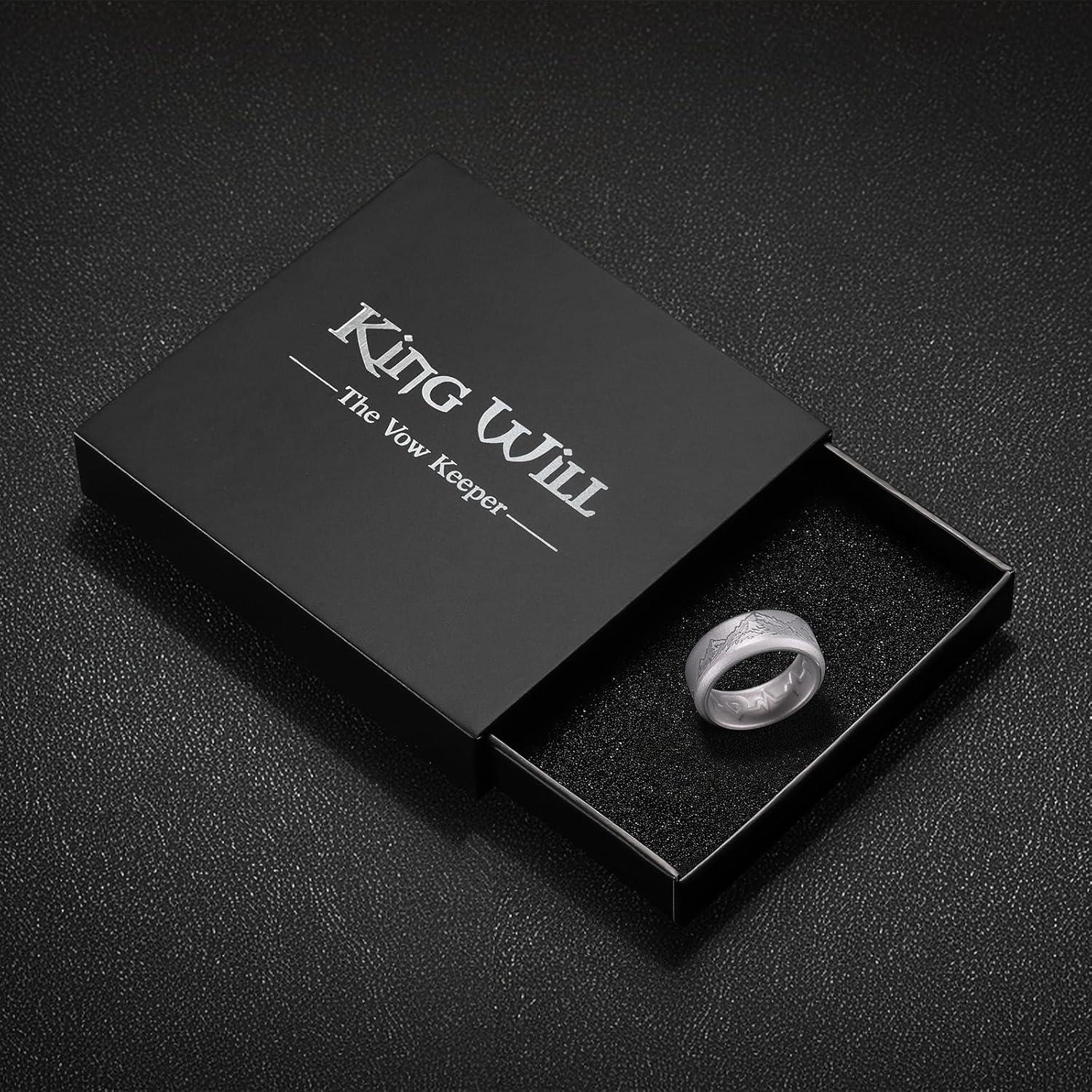 imageKing Will Silicone Rings For Men Rubber Wedding Bands with Unique Mountain Peak Design Multiple Colors 8mm Wide 22mm Thick Comfort Fit Size 713Metallic silver