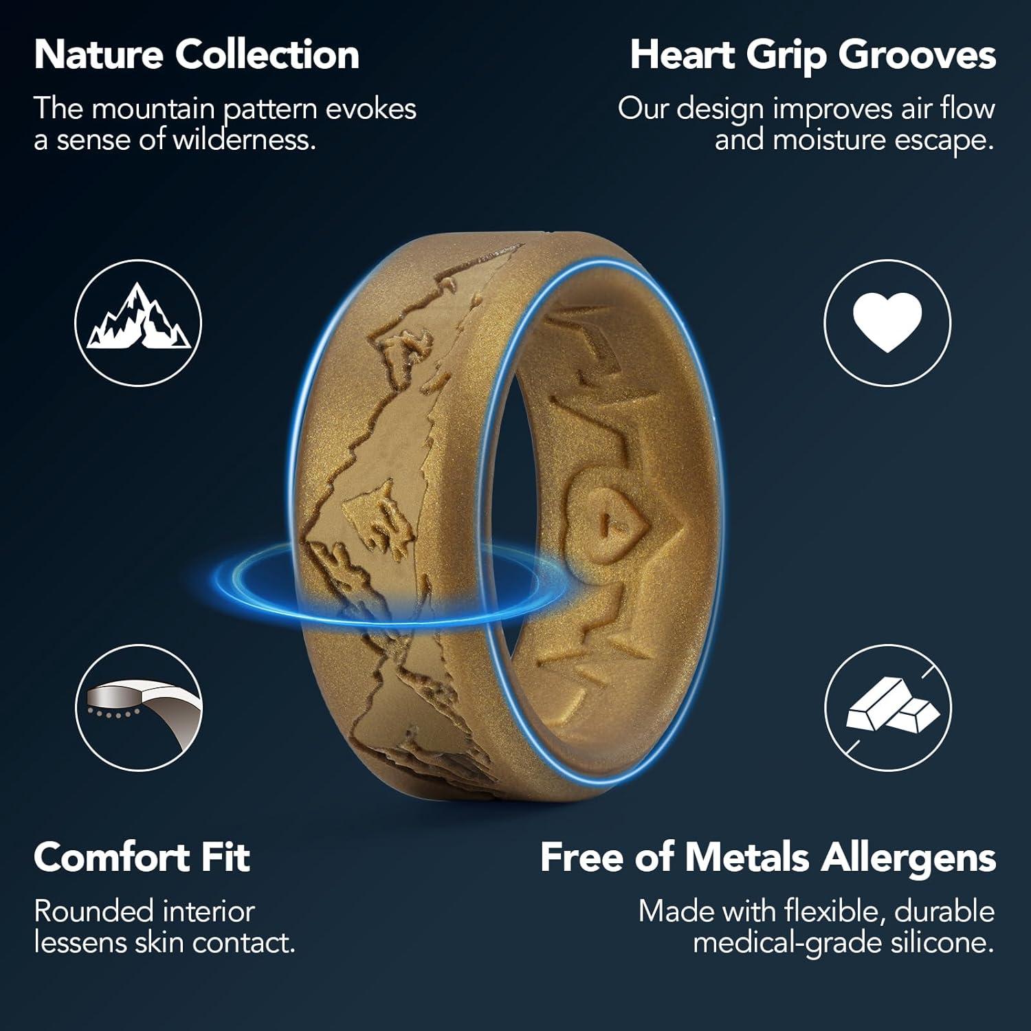 imageKing Will Silicone Rings For Men Rubber Wedding Bands with Unique Mountain Peak Design Multiple Colors 8mm Wide 22mm Thick Comfort Fit Size 713Metallic copper