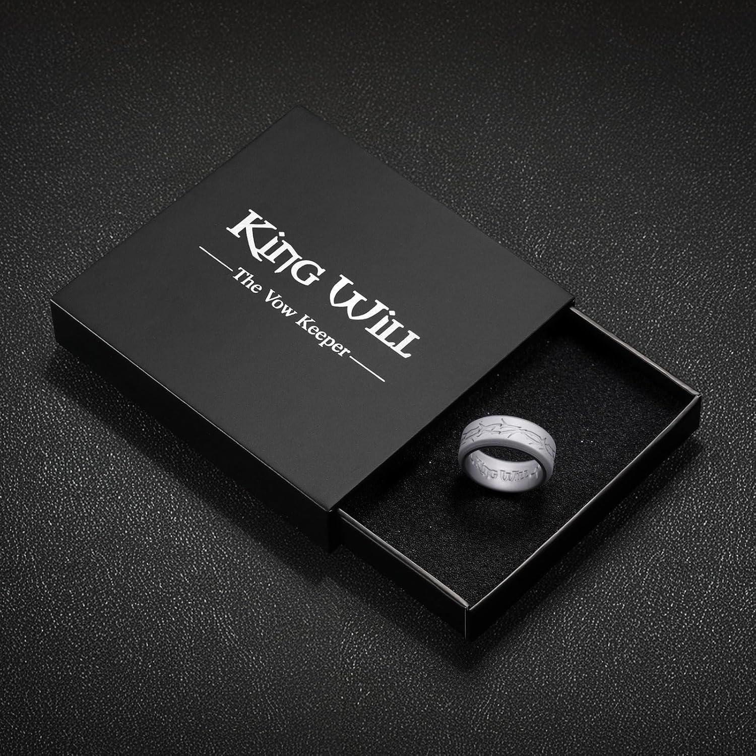 imageKing Will Silicone Rings For Men Rubber Wedding Bands with Unique Mountain Peak Design Multiple Colors 8mm Wide 22mm Thick Comfort Fit Size 713Metallic silver Thorns