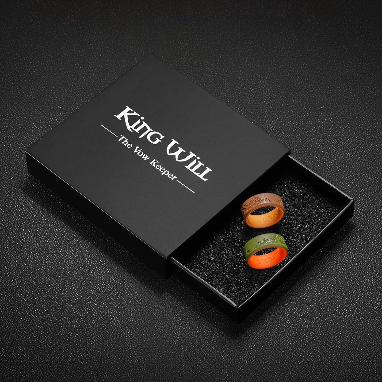 imageKing Will Silicone Rings For Men Rubber Wedding Bands with Unique Mountain Peak Design Multiple Colors 8mm Wide 22mm Thick Comfort Fit Size 713Olive GreenOrange BrownChestnut yellow