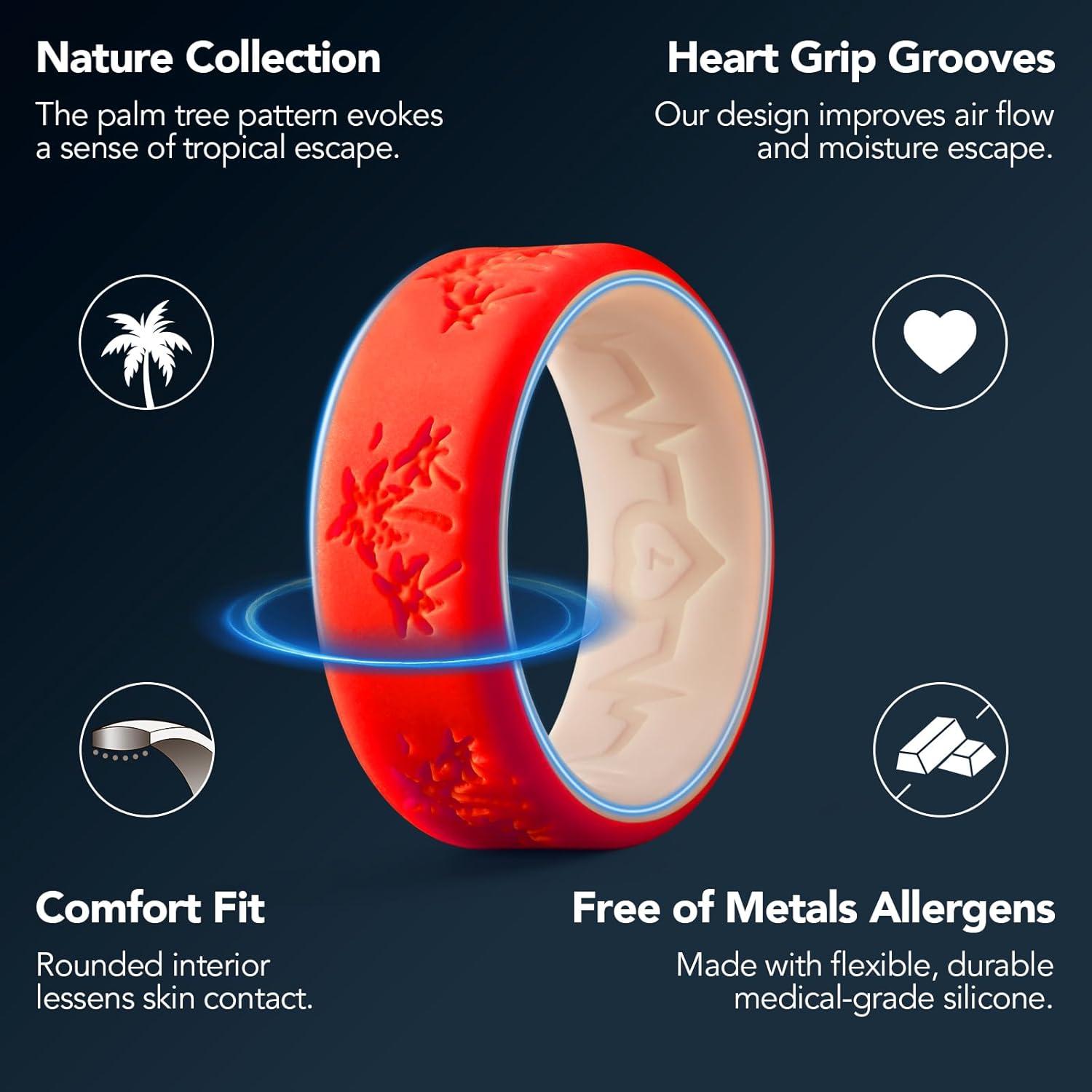 imageKing Will Silicone Rings For Men Rubber Wedding Bands with Unique Mountain Peak Design Multiple Colors 8mm Wide 22mm Thick Comfort Fit Size 713Red  Orange yellow Coconut tree