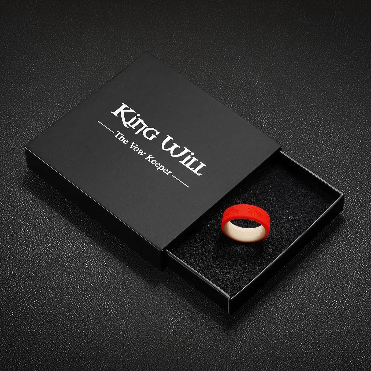 imageKing Will Silicone Rings For Men Rubber Wedding Bands with Unique Mountain Peak Design Multiple Colors 8mm Wide 22mm Thick Comfort Fit Size 713Red  Orange yellow Coconut tree