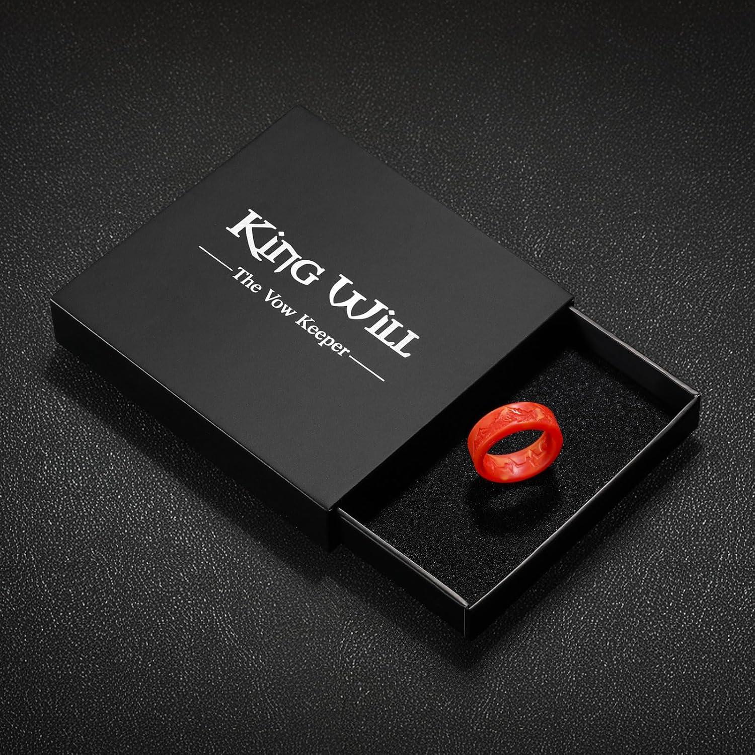 imageKing Will Silicone Rings For Men Rubber Wedding Bands with Unique Mountain Peak Design Multiple Colors 8mm Wide 22mm Thick Comfort Fit Size 713Reddish Camouflage