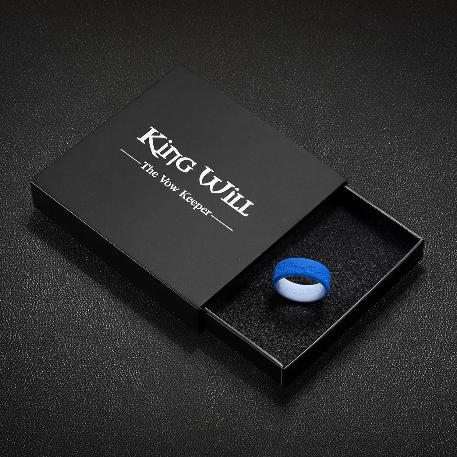 imageKing Will Silicone Rings For Men Rubber Wedding Bands with Unique Mountain Peak Design Multiple Colors 8mm Wide 22mm Thick Comfort Fit Size 713TwoTone Blue Ocean waves