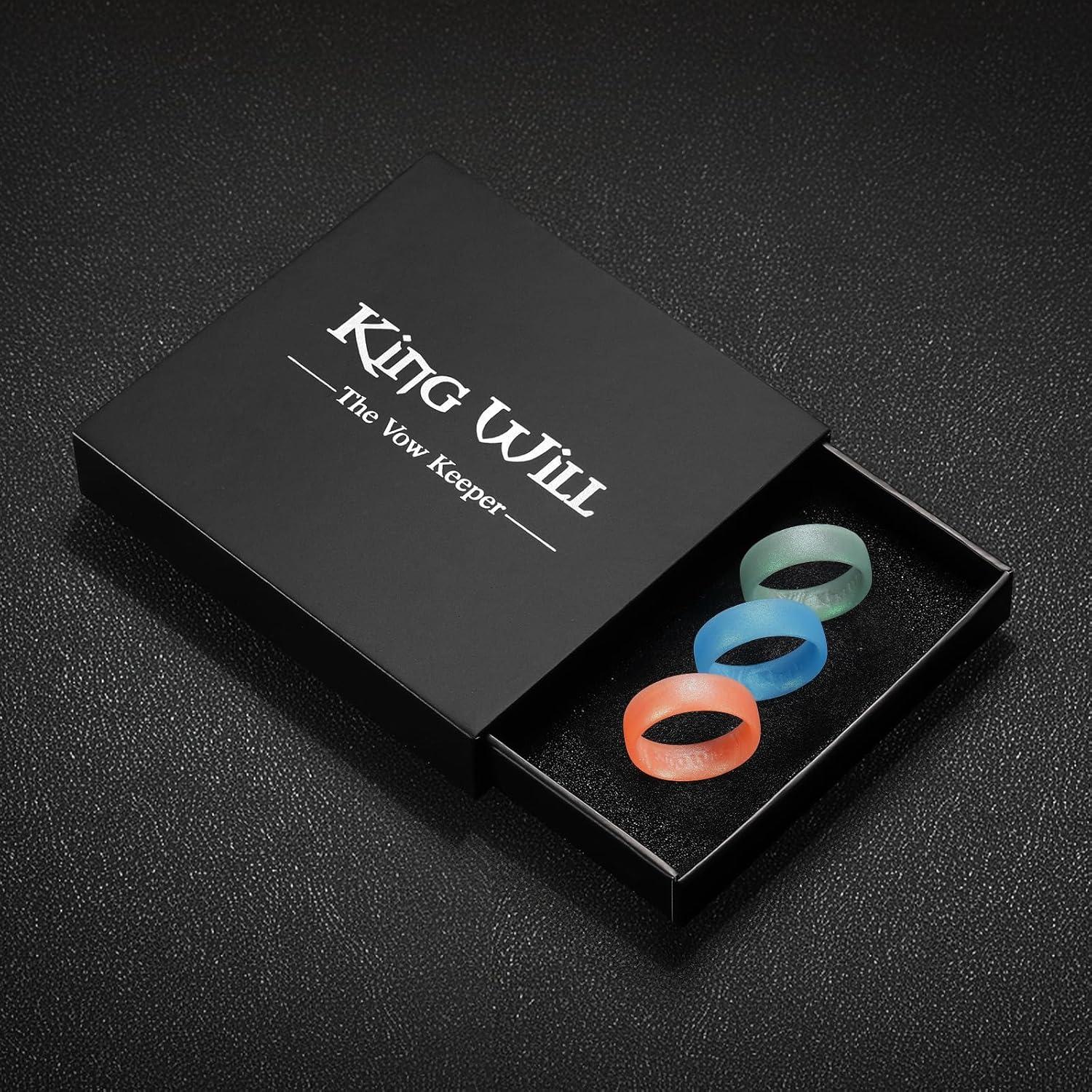 imageKing Will Silicone Wedding Band for Men Women 18mm Ultra Thin Ring 3 Packs in CamouflageUnique Pattern Comfort Grip Inner Design Hypoallergenic Rubber Ring for Gym Work Travel Size 713Green Blue Orange