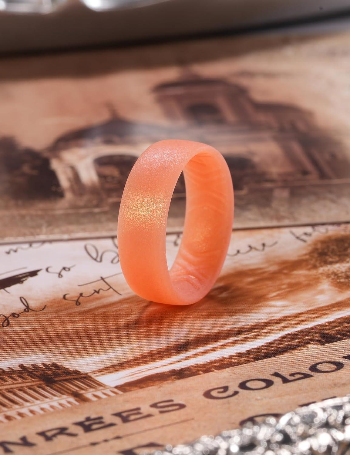 imageKing Will Silicone Wedding Band for Men Women 18mm Ultra Thin Ring 3 Packs in CamouflageUnique Pattern Comfort Grip Inner Design Hypoallergenic Rubber Ring for Gym Work Travel Size 713Orange