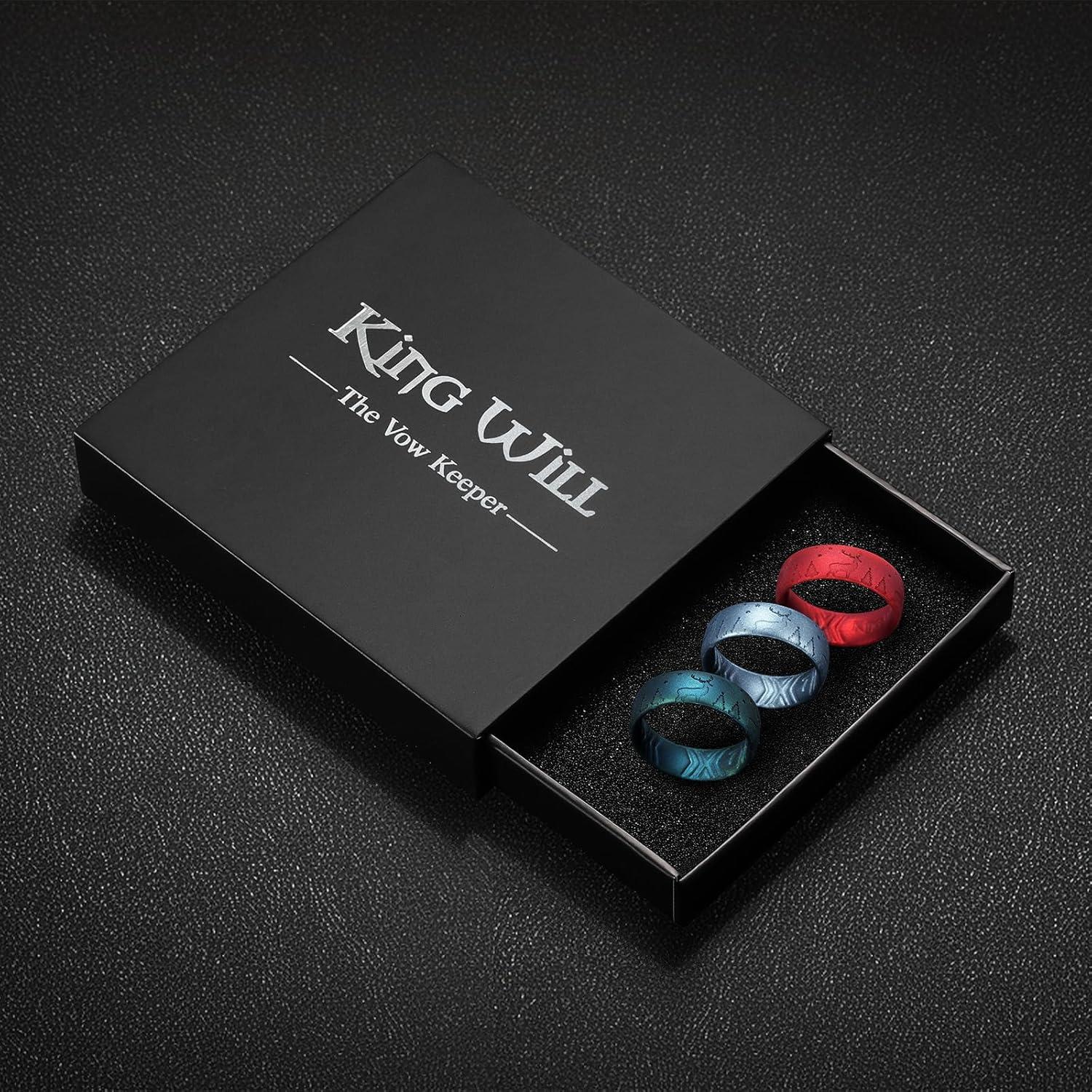 imageKing Will Silicone Wedding Band for Men Women 18mm Ultra Thin Ring 3 Packs in CamouflageUnique Pattern Comfort Grip Inner Design Hypoallergenic Rubber Ring for Gym Work Travel Size 713Deer3 Packs