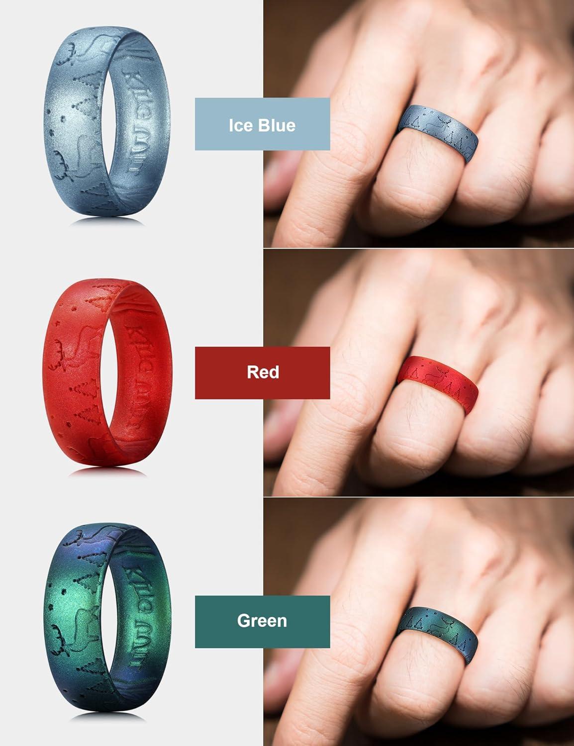 imageKing Will Silicone Wedding Band for Men Women 18mm Ultra Thin Ring 3 Packs in CamouflageUnique Pattern Comfort Grip Inner Design Hypoallergenic Rubber Ring for Gym Work Travel Size 713Deer3 Packs