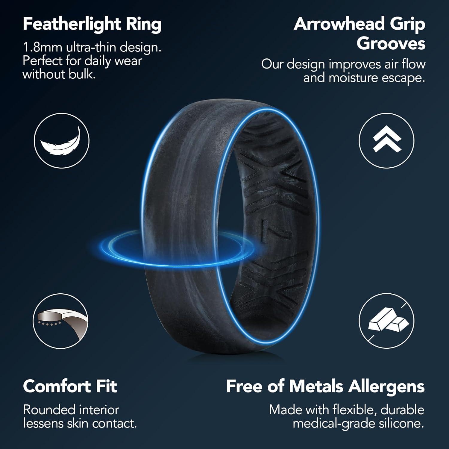 imageKing Will Silicone Wedding Band for Men Women 18mm Ultra Thin Ring 3 Packs in CamouflageUnique Pattern Comfort Grip Inner Design Hypoallergenic Rubber Ring for Gym Work Travel Size 713Camouflage