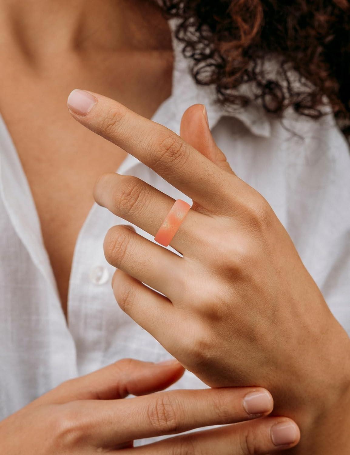 imageKing Will Silicone Wedding Band for Men Women 18mm Ultra Thin Ring 3 Packs in CamouflageUnique Pattern Comfort Grip Inner Design Hypoallergenic Rubber Ring for Gym Work Travel Size 713Orange