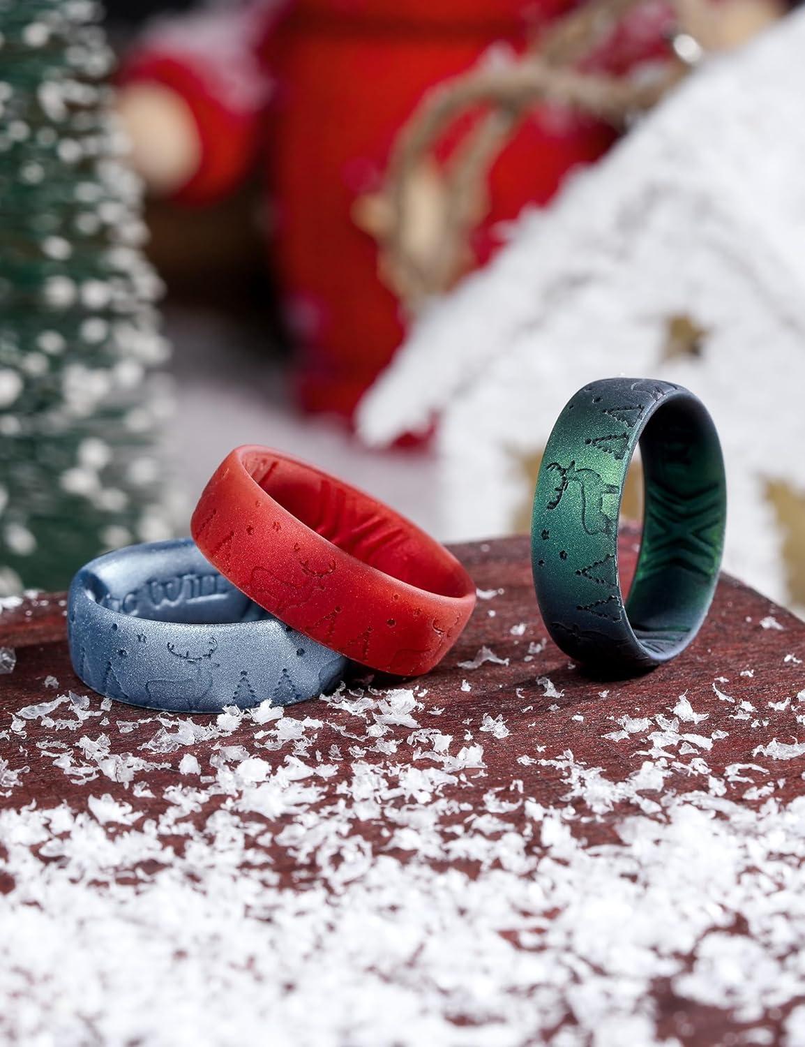 imageKing Will Silicone Wedding Band for Men Women 18mm Ultra Thin Ring 3 Packs in CamouflageUnique Pattern Comfort Grip Inner Design Hypoallergenic Rubber Ring for Gym Work Travel Size 713Deer3 Packs