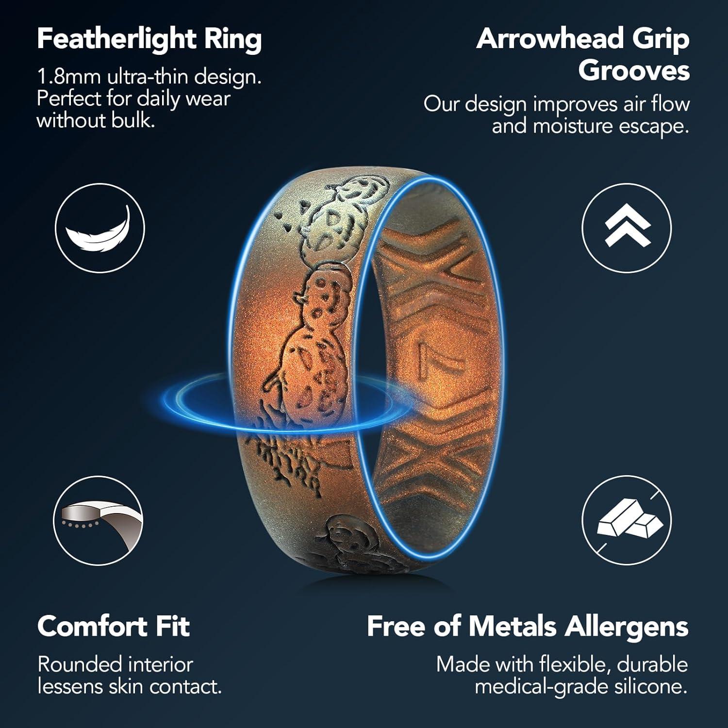 imageKing Will Silicone Wedding Band for Men Women 18mm Ultra Thin Ring 3 Packs in CamouflageUnique Pattern Comfort Grip Inner Design Hypoallergenic Rubber Ring for Gym Work Travel Size 713Pumpkin3 Packs