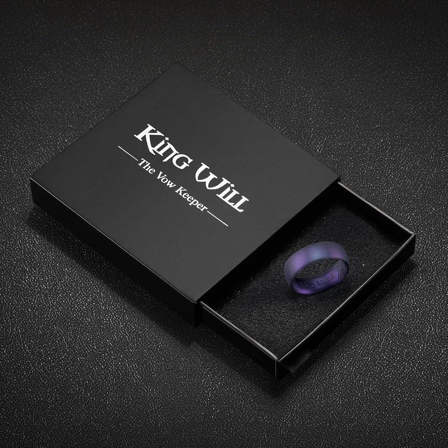 imageKing Will Silicone Wedding Band for Men Women 18mm Ultra Thin Ring 3 Packs in CamouflageUnique Pattern Comfort Grip Inner Design Hypoallergenic Rubber Ring for Gym Work Travel Size 713Green Purple