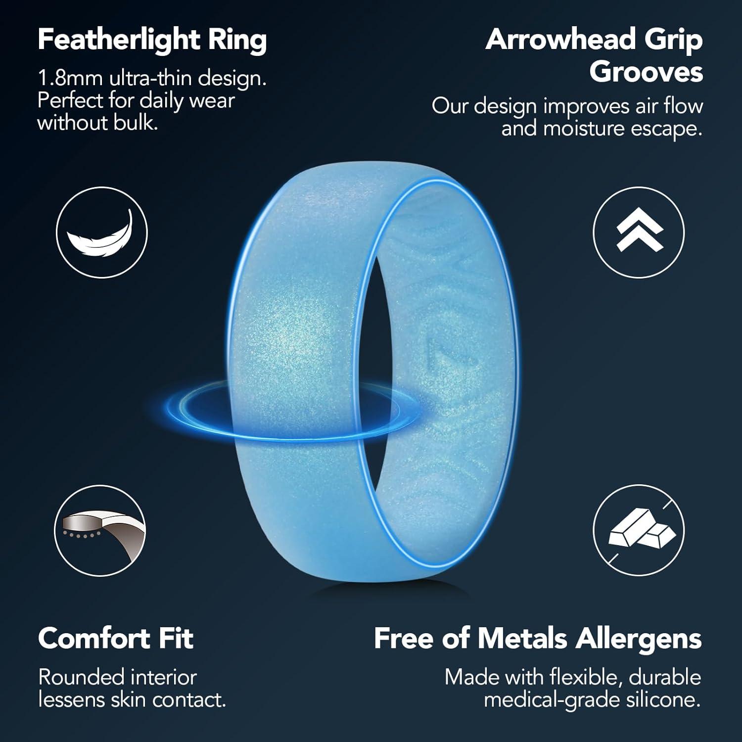 imageKing Will Silicone Wedding Band for Men Women 18mm Ultra Thin Ring 3 Packs in CamouflageUnique Pattern Comfort Grip Inner Design Hypoallergenic Rubber Ring for Gym Work Travel Size 713Green Blue Orange