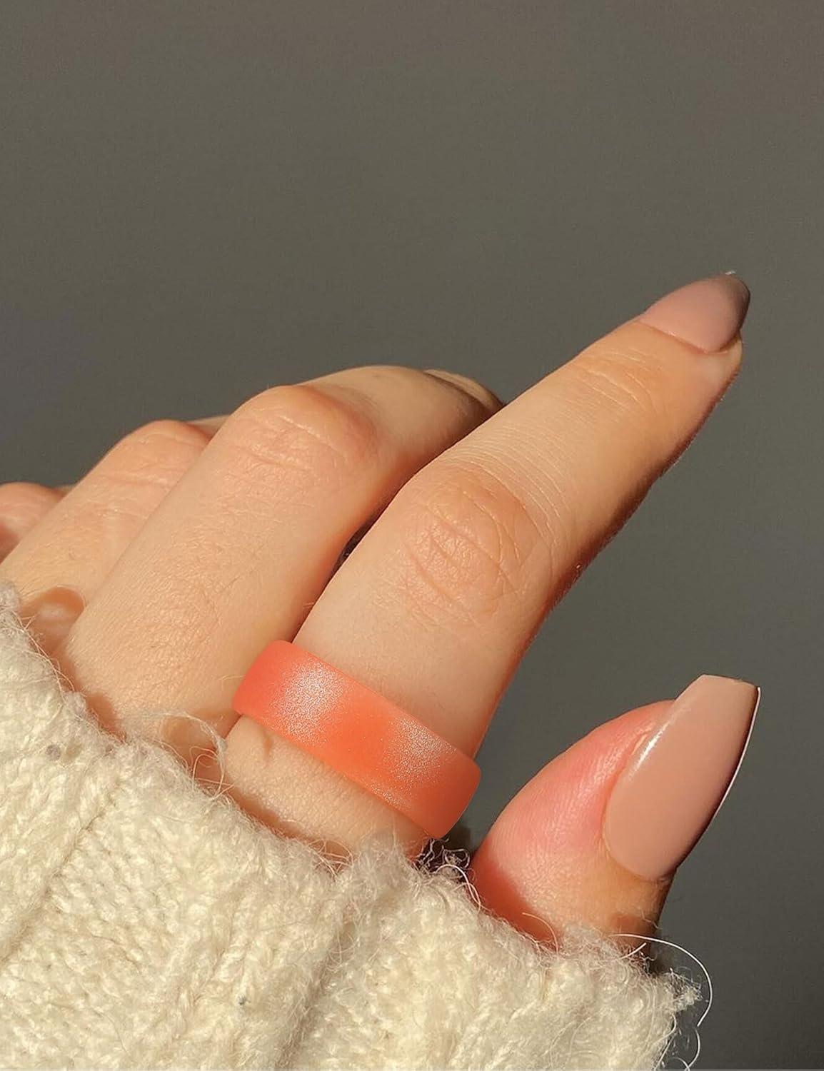 imageKing Will Silicone Wedding Band for Men Women 18mm Ultra Thin Ring 3 Packs in CamouflageUnique Pattern Comfort Grip Inner Design Hypoallergenic Rubber Ring for Gym Work Travel Size 713Orange