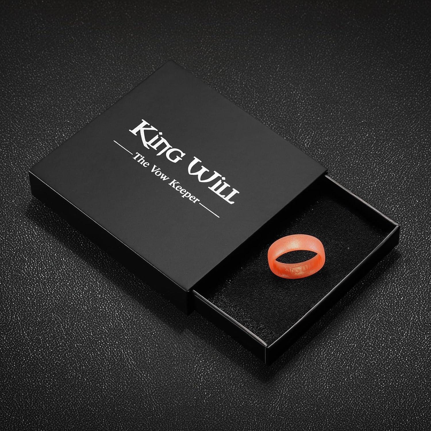 imageKing Will Silicone Wedding Band for Men Women 18mm Ultra Thin Ring 3 Packs in CamouflageUnique Pattern Comfort Grip Inner Design Hypoallergenic Rubber Ring for Gym Work Travel Size 713Orange