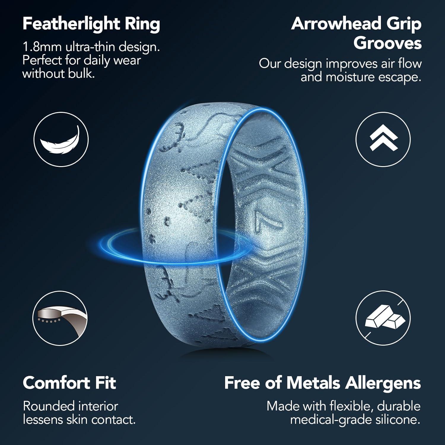 imageKing Will Silicone Wedding Band for Men Women 18mm Ultra Thin Ring 3 Packs in CamouflageUnique Pattern Comfort Grip Inner Design Hypoallergenic Rubber Ring for Gym Work Travel Size 713Deer3 Packs