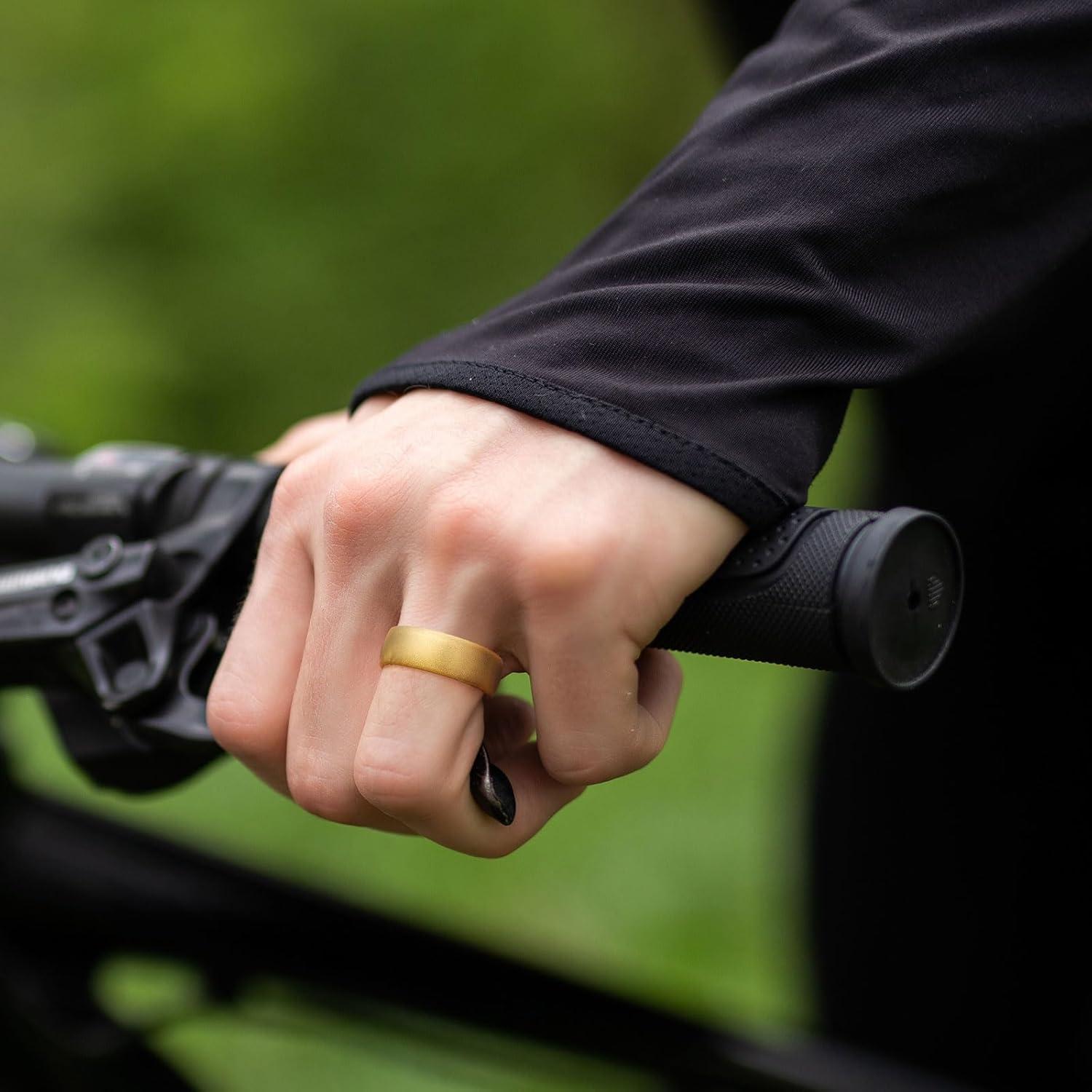 imageKing Will Silicone Wedding Band for Men Women 18mm Ultra Thin Ring with Metallic Shimmer Comfort Grip Inner Design Hypoallergenic Rubber Wedding Ring for Gym Work Travel Size 714Golden Brown