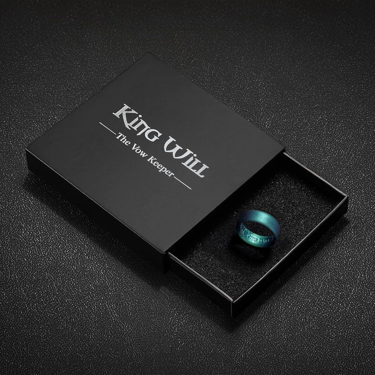 imageKing Will Silicone Wedding Band for Men Women 18mm Ultra Thin Ring with Metallic Shimmer Comfort Grip Inner Design Hypoallergenic Rubber Wedding Ring for Gym Work Travel Size 714Starry Green