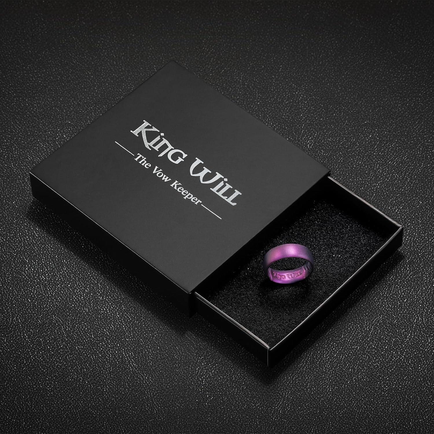 imageKing Will Silicone Wedding Band for Men Women 18mm Ultra Thin Ring with Metallic Shimmer Comfort Grip Inner Design Hypoallergenic Rubber Wedding Ring for Gym Work Travel Size 714Starry Sky Purple