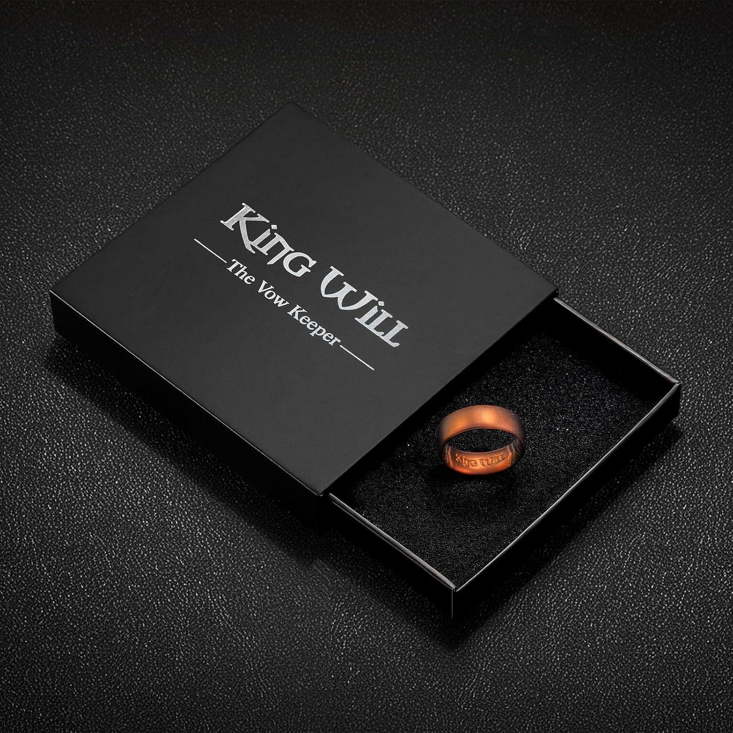 imageKing Will Silicone Wedding Band for Men Women 18mm Ultra Thin Ring with Metallic Shimmer Comfort Grip Inner Design Hypoallergenic Rubber Wedding Ring for Gym Work Travel Size 714OrangeBrown