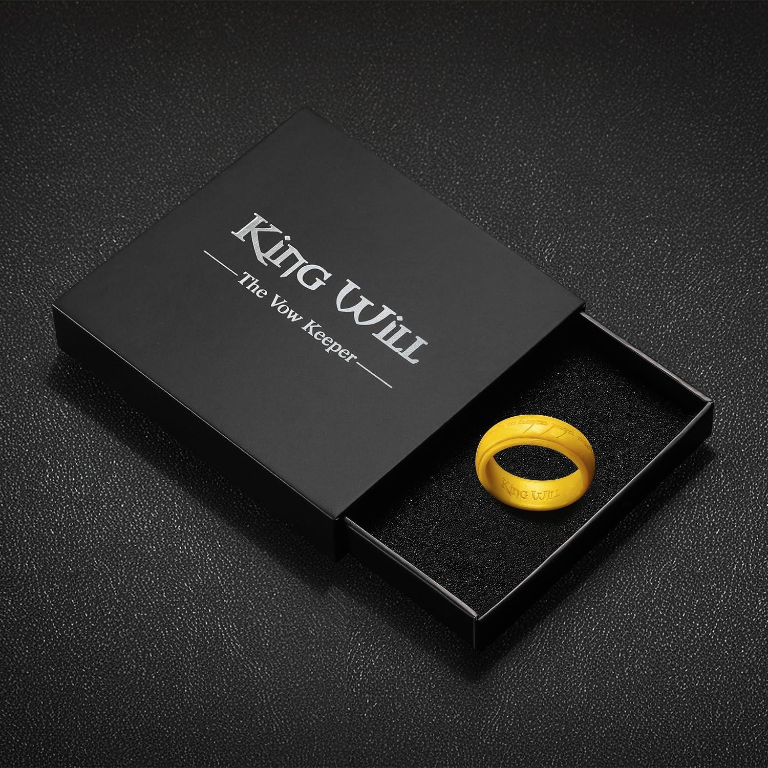 imageKing Will Silicone Wedding Band for Men8mm Width in BrownampampBlueampampOrangeampampGoldampampSliver Breathable Rubber Wedding Ring with Unique Pattern Design Comfort Fit Size 814Gold