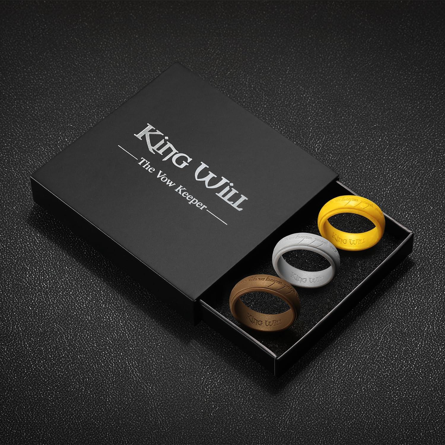 imageKing Will Silicone Wedding Band for Men8mm Width in BrownampampBlueampampOrangeampampGoldampampSliver Breathable Rubber Wedding Ring with Unique Pattern Design Comfort Fit Size 814BronzeSilverGold