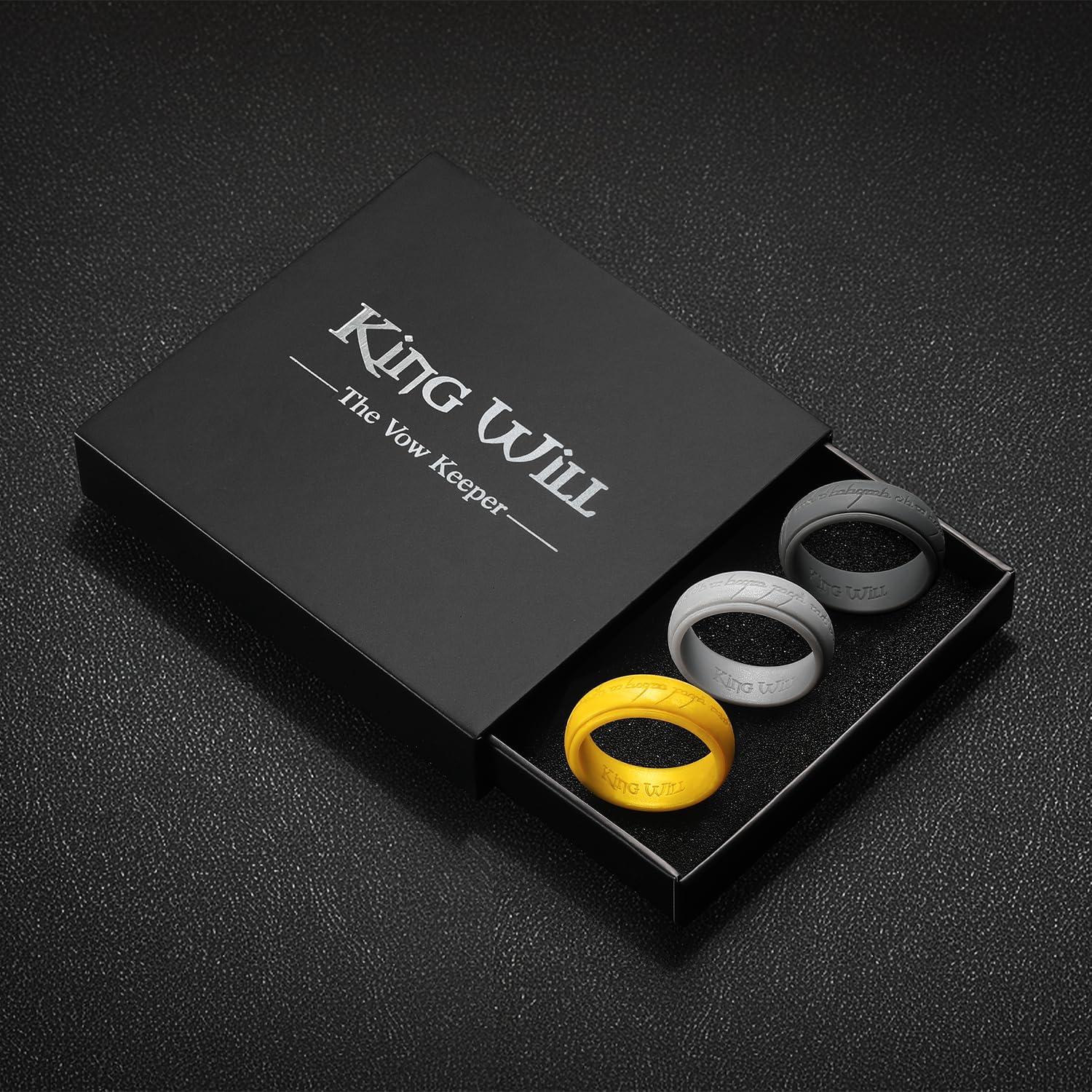 imageKing Will Silicone Wedding Band for Men8mm Width in BrownampampBlueampampOrangeampampGoldampampSliver Breathable Rubber Wedding Ring with Unique Pattern Design Comfort Fit Size 814Dark GreySilverGold