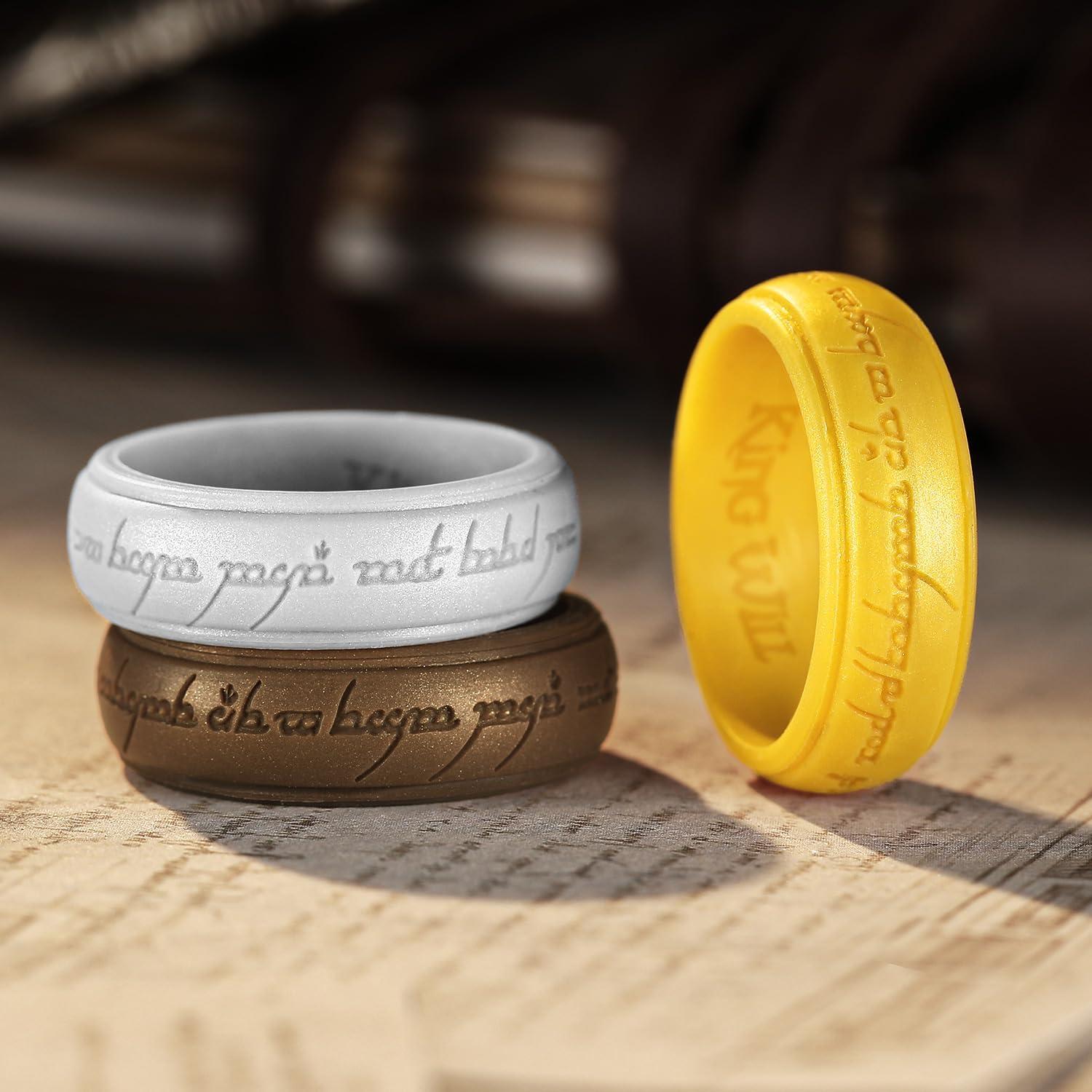 imageKing Will Silicone Wedding Band for Men8mm Width in BrownampampBlueampampOrangeampampGoldampampSliver Breathable Rubber Wedding Ring with Unique Pattern Design Comfort Fit Size 814BronzeSilverGold