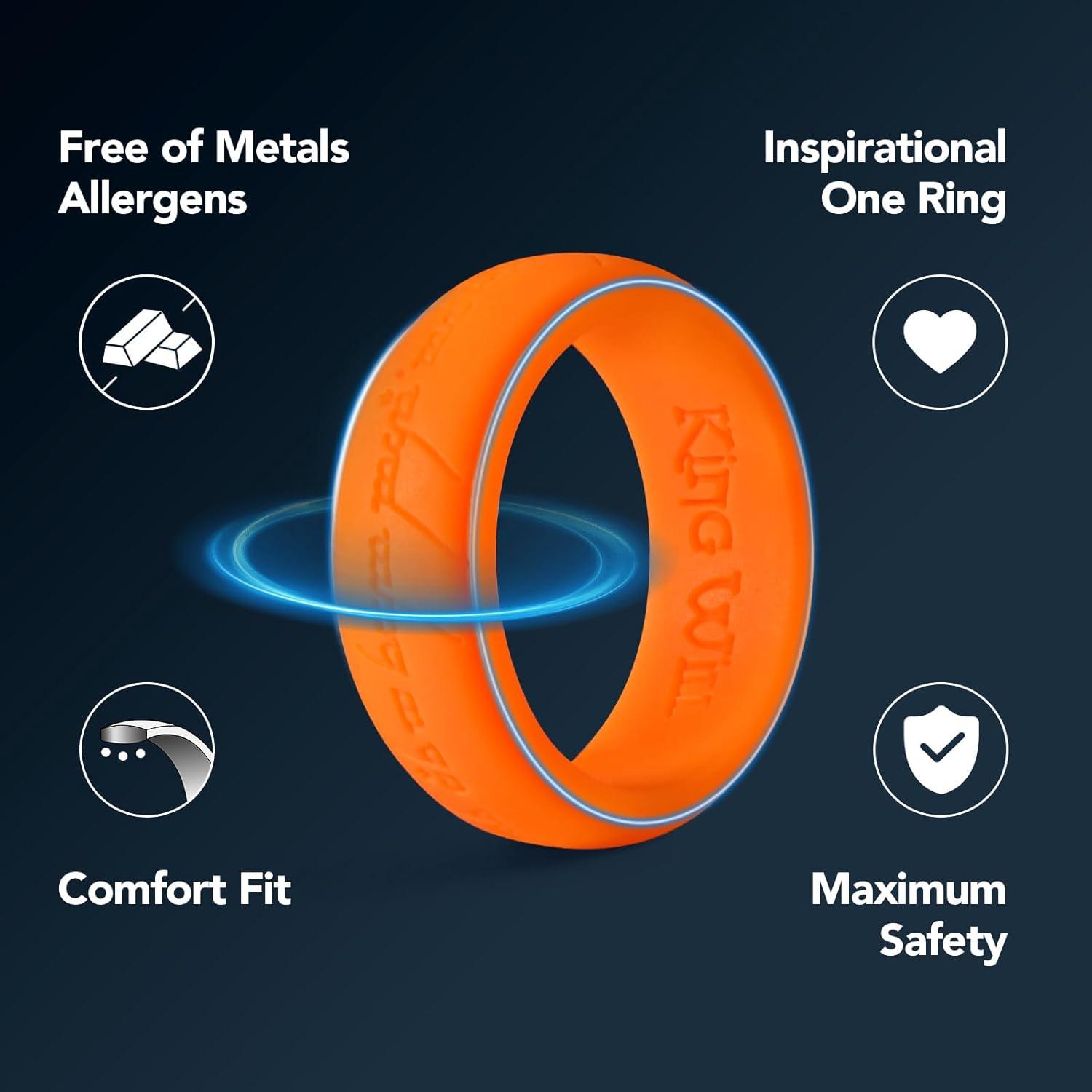imageKing Will Silicone Wedding Band for Men8mm Width in BrownampampBlueampampOrangeampampGoldampampSliver Breathable Rubber Wedding Ring with Unique Pattern Design Comfort Fit Size 814Orange