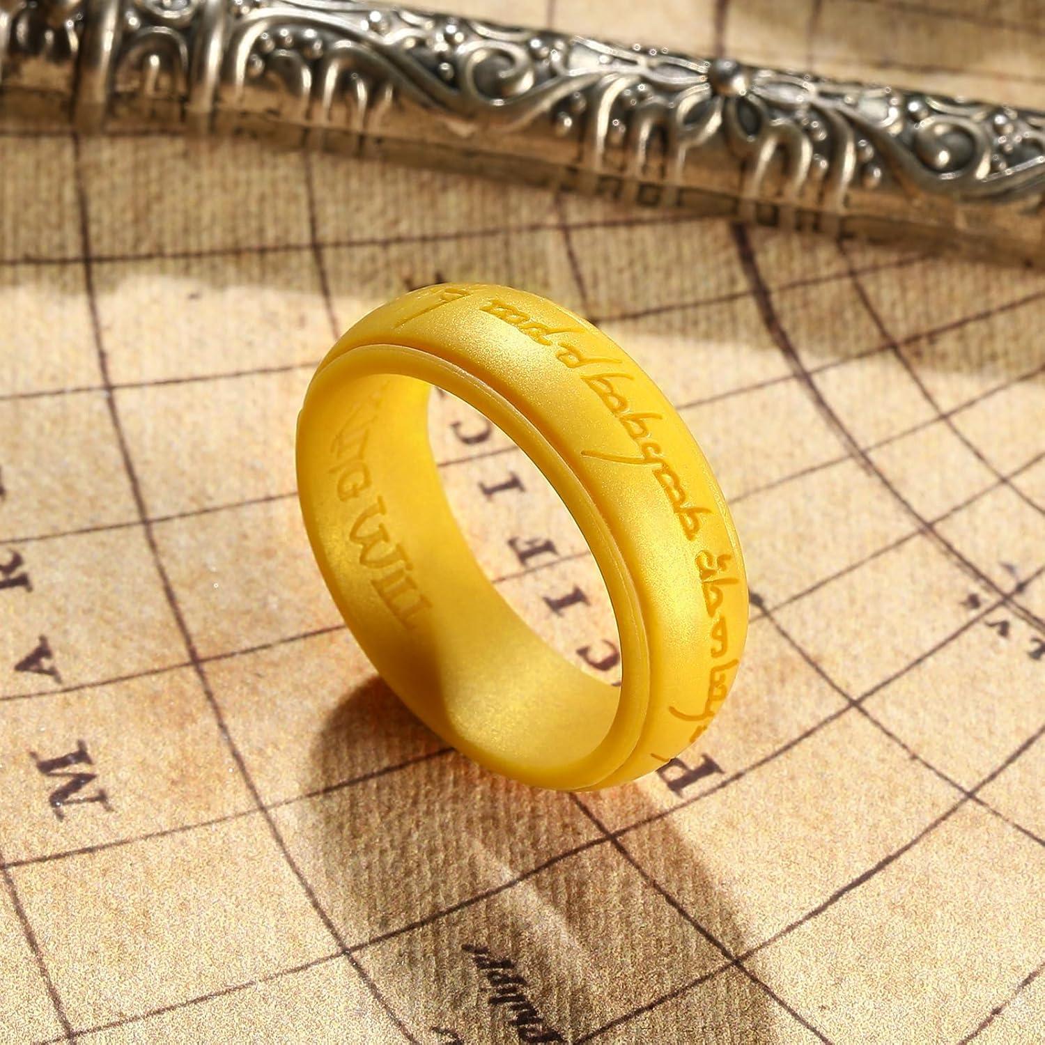 imageKing Will Silicone Wedding Band for Men8mm Width in BrownampampBlueampampOrangeampampGoldampampSliver Breathable Rubber Wedding Ring with Unique Pattern Design Comfort Fit Size 814Gold