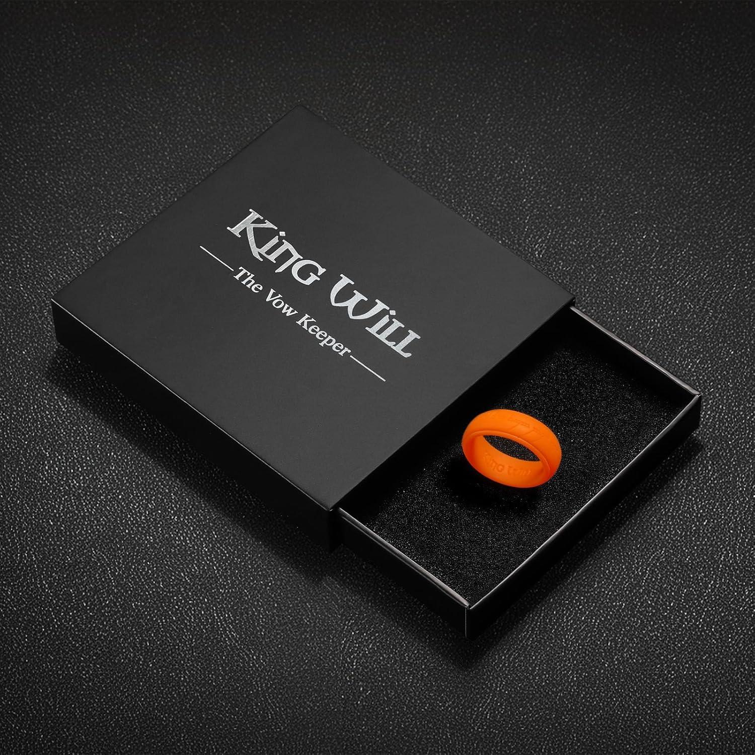 imageKing Will Silicone Wedding Band for Men8mm Width in BrownampampBlueampampOrangeampampGoldampampSliver Breathable Rubber Wedding Ring with Unique Pattern Design Comfort Fit Size 814Orange