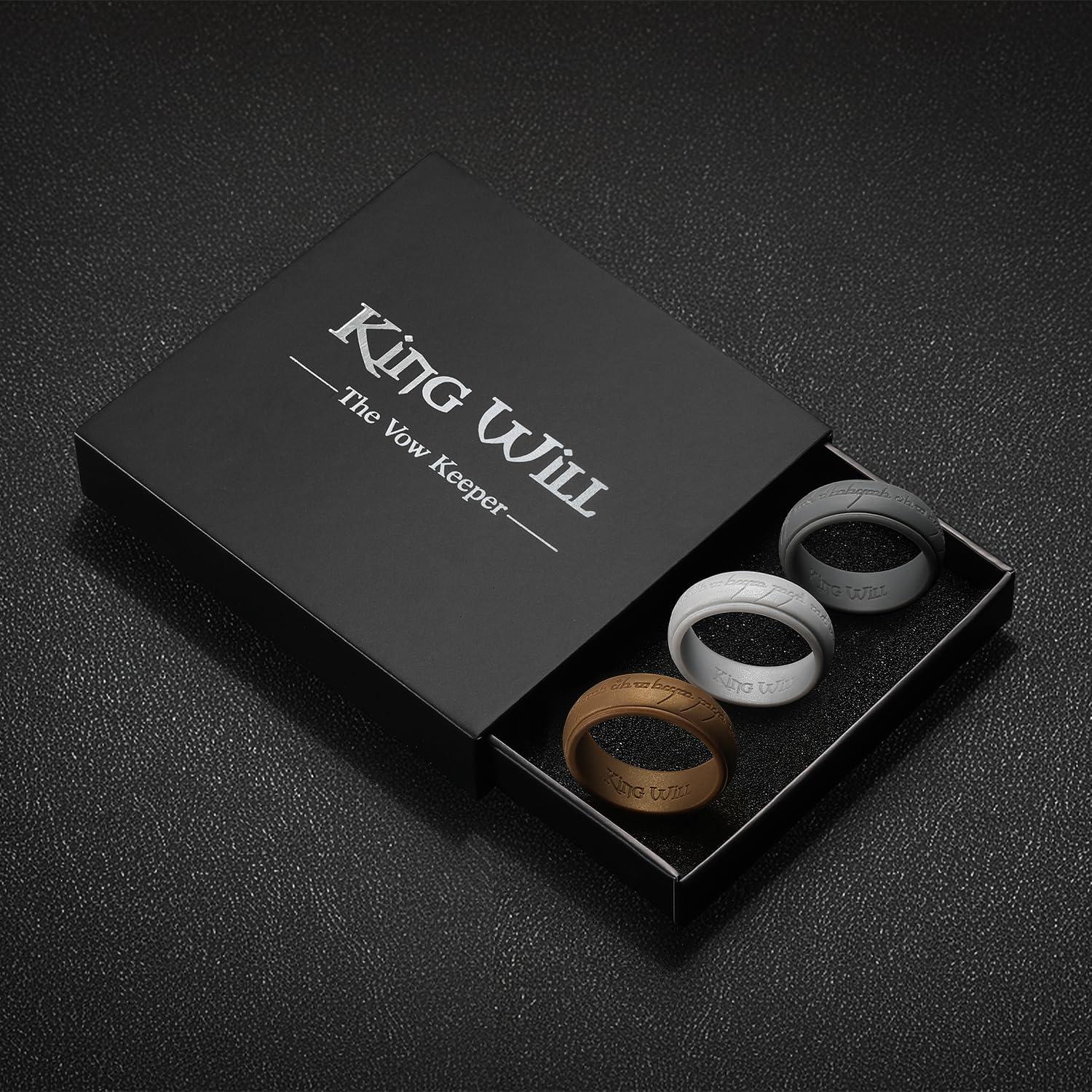 imageKing Will Silicone Wedding Band for Men8mm Width in BrownampampBlueampampOrangeampampGoldampampSliver Breathable Rubber Wedding Ring with Unique Pattern Design Comfort Fit Size 814Dark GreySilverBronze