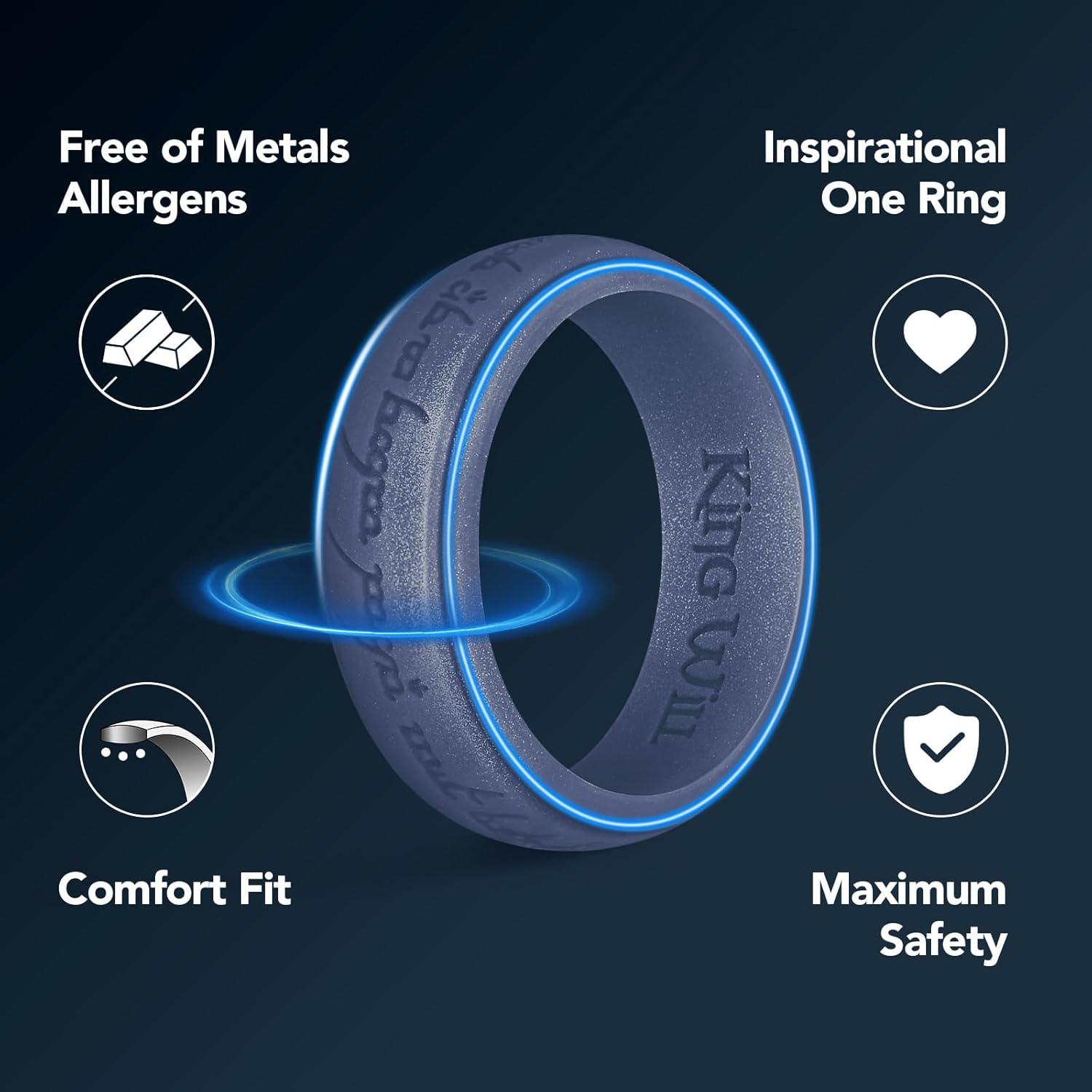 imageKing Will Silicone Wedding Band for Men8mm Width in BrownampampBlueampampOrangeampampGoldampampSliver Breathable Rubber Wedding Ring with Unique Pattern Design Comfort Fit Size 814Light Blue