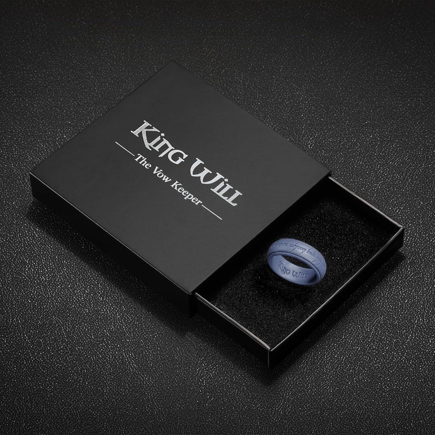 imageKing Will Silicone Wedding Band for Men8mm Width in BrownampampBlueampampOrangeampampGoldampampSliver Breathable Rubber Wedding Ring with Unique Pattern Design Comfort Fit Size 814Light Blue