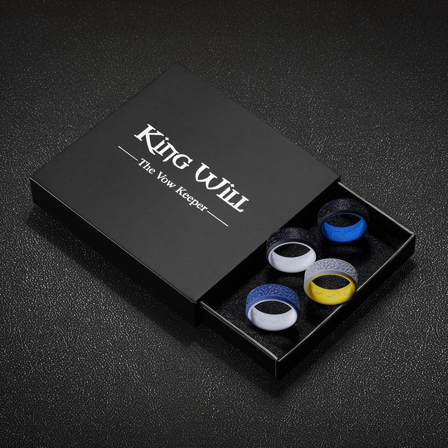 imageKing Will Silicone Wedding Rings For Men 4 Pack Rubber Wedding Bands with Celtic Knot Pattern 8mm Wide 22mm Thick Comfort Fit Size 10