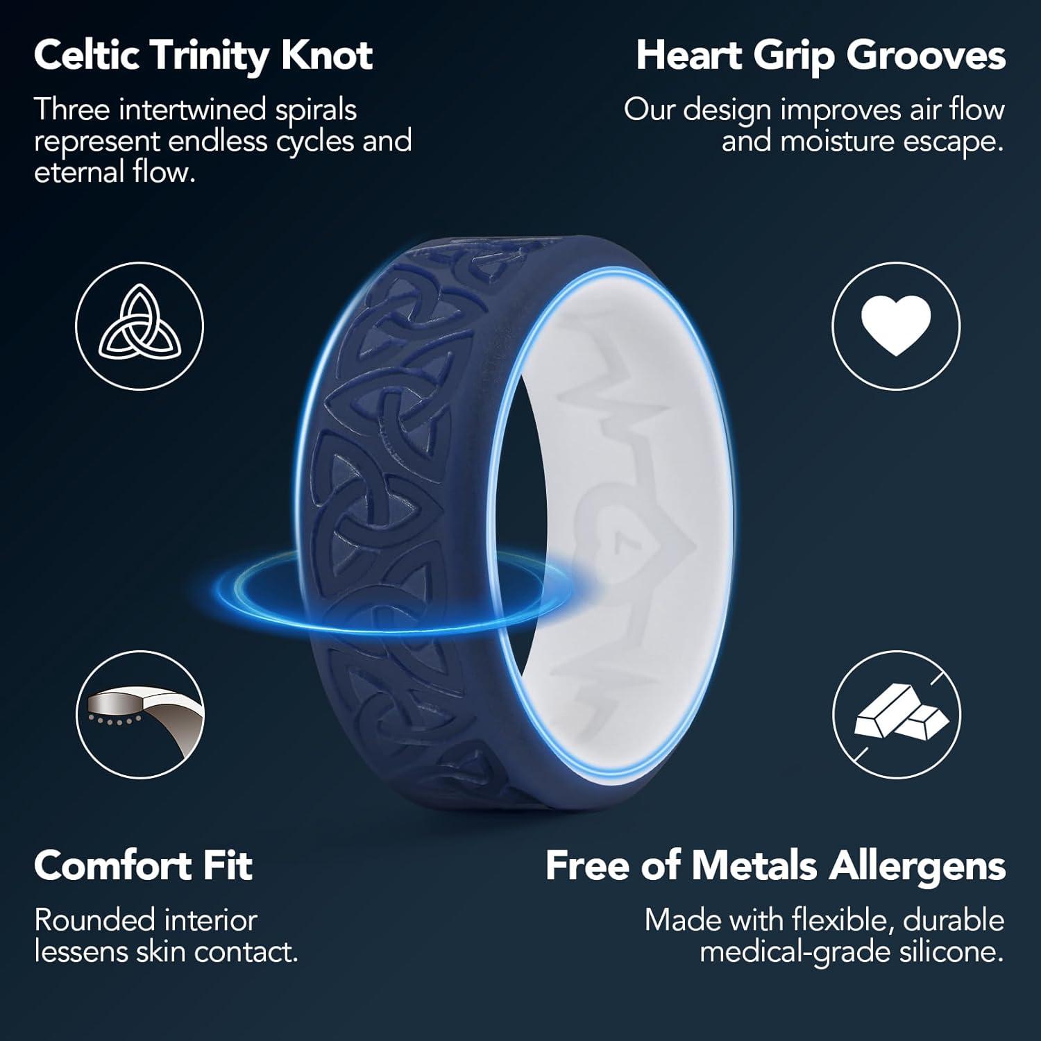 imageKing Will Silicone Wedding Rings For Men 4 Pack Rubber Wedding Bands with Celtic Knot Pattern 8mm Wide 22mm Thick Comfort Fit Size 11