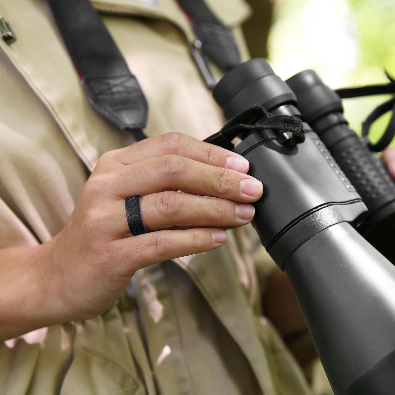 imageKing Will Silicone Wedding Rings For Men 4 Pack Rubber Wedding Bands with Celtic Knot Pattern 8mm Wide 22mm Thick Comfort Fit Size 13Black Blue