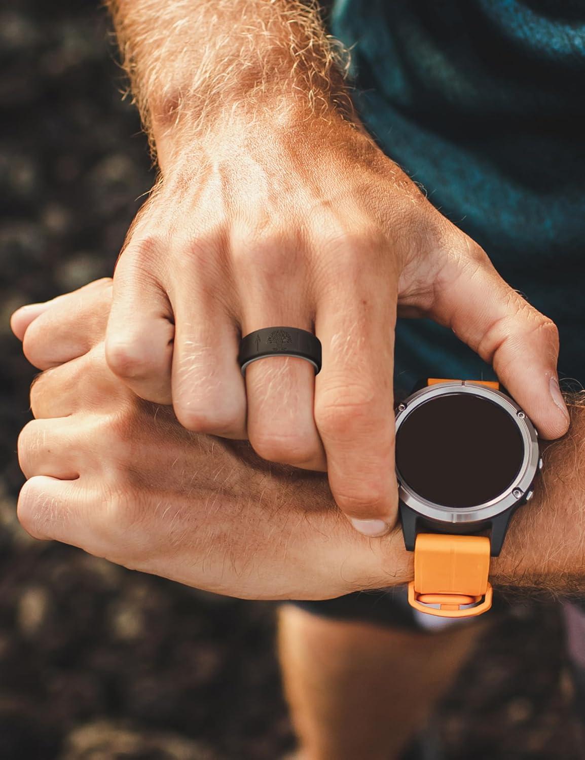 imageKing Will Silicone Wedding Rings For Men 4 Pack Rubber Wedding Bands with Celtic Knot Pattern 8mm Wide 22mm Thick Comfort Fit Size 13Black Grey