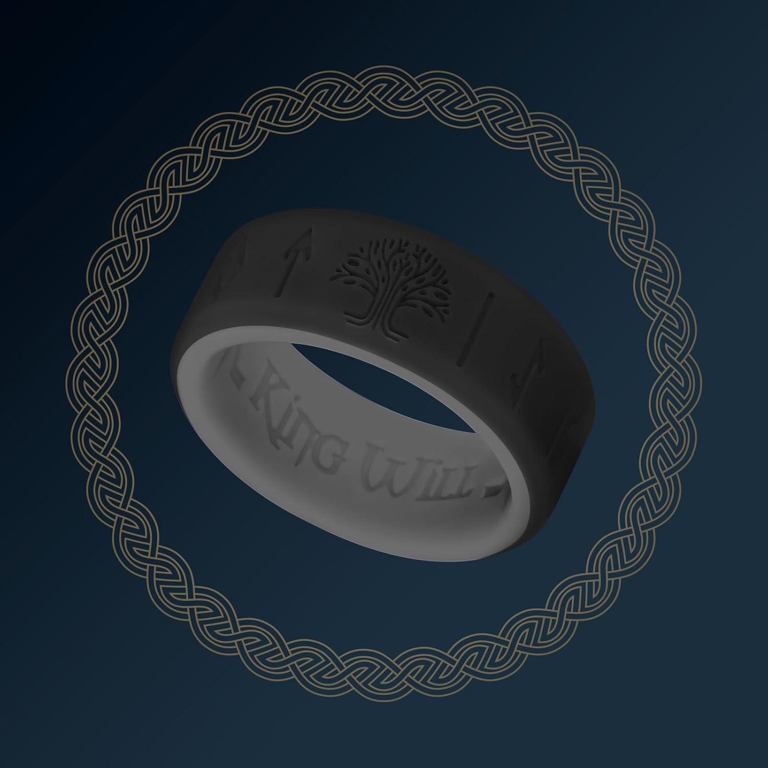 imageKing Will Silicone Wedding Rings For Men 4 Pack Rubber Wedding Bands with Celtic Knot Pattern 8mm Wide 22mm Thick Comfort Fit Size 13Black Grey