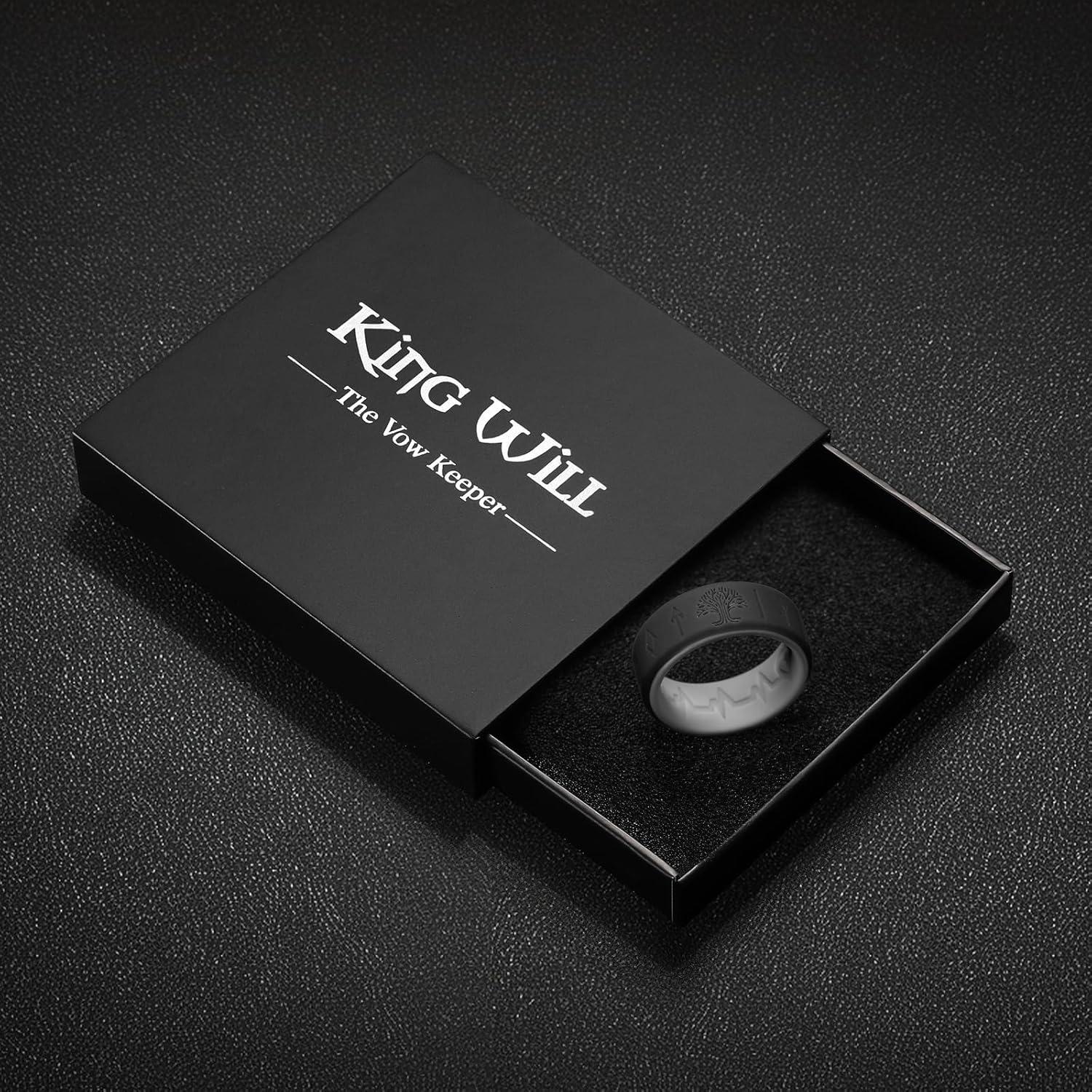 imageKing Will Silicone Wedding Rings For Men 4 Pack Rubber Wedding Bands with Celtic Knot Pattern 8mm Wide 22mm Thick Comfort Fit Size 13Black Grey