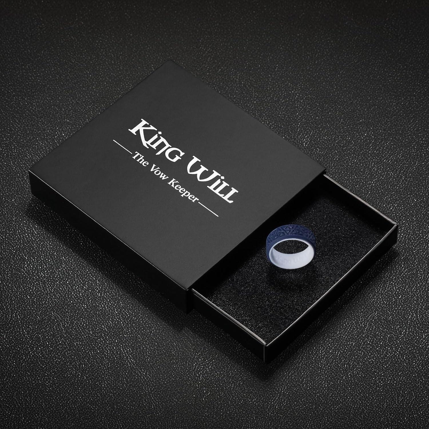 imageKing Will Silicone Wedding Rings For Men 4 Pack Rubber Wedding Bands with Celtic Knot Pattern 8mm Wide 22mm Thick Comfort Fit Size 13Blue White