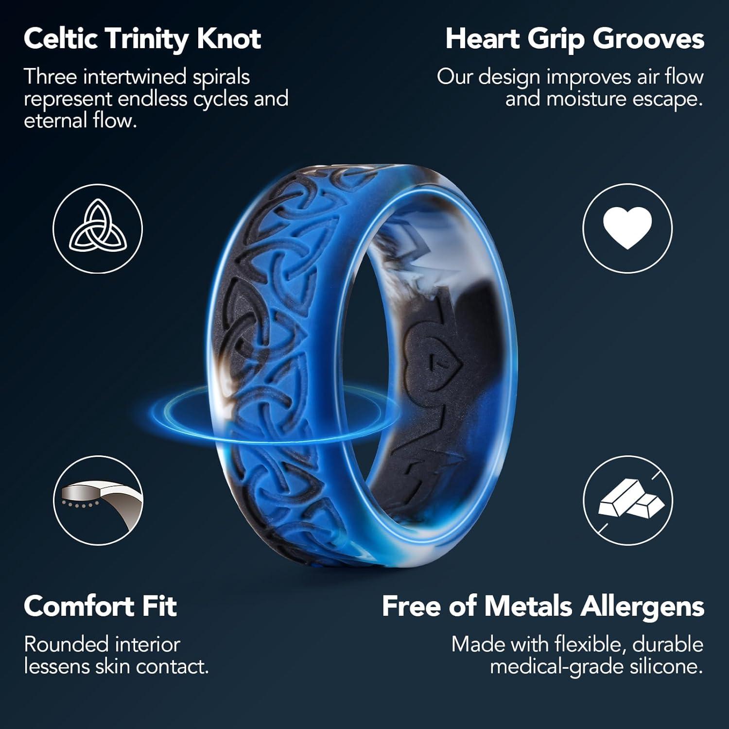 imageKing Will Silicone Wedding Rings For Men 4 Pack Rubber Wedding Bands with Celtic Knot Pattern 8mm Wide 22mm Thick Comfort Fit Size 13Blue Camouflage