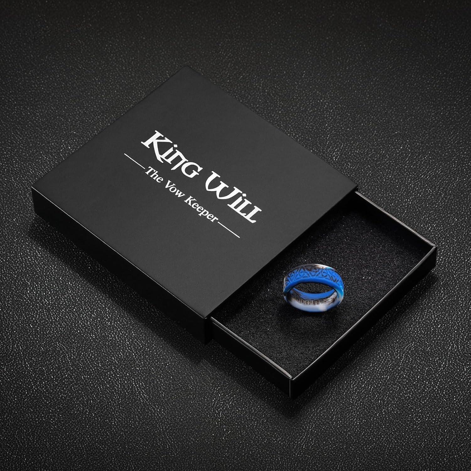 imageKing Will Silicone Wedding Rings For Men 4 Pack Rubber Wedding Bands with Celtic Knot Pattern 8mm Wide 22mm Thick Comfort Fit Size 13Blue Camouflage