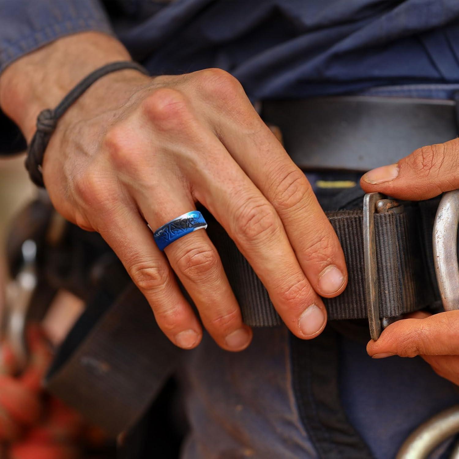 imageKing Will Silicone Wedding Rings For Men 4 Pack Rubber Wedding Bands with Celtic Knot Pattern 8mm Wide 22mm Thick Comfort Fit Size 13Blue Camouflage