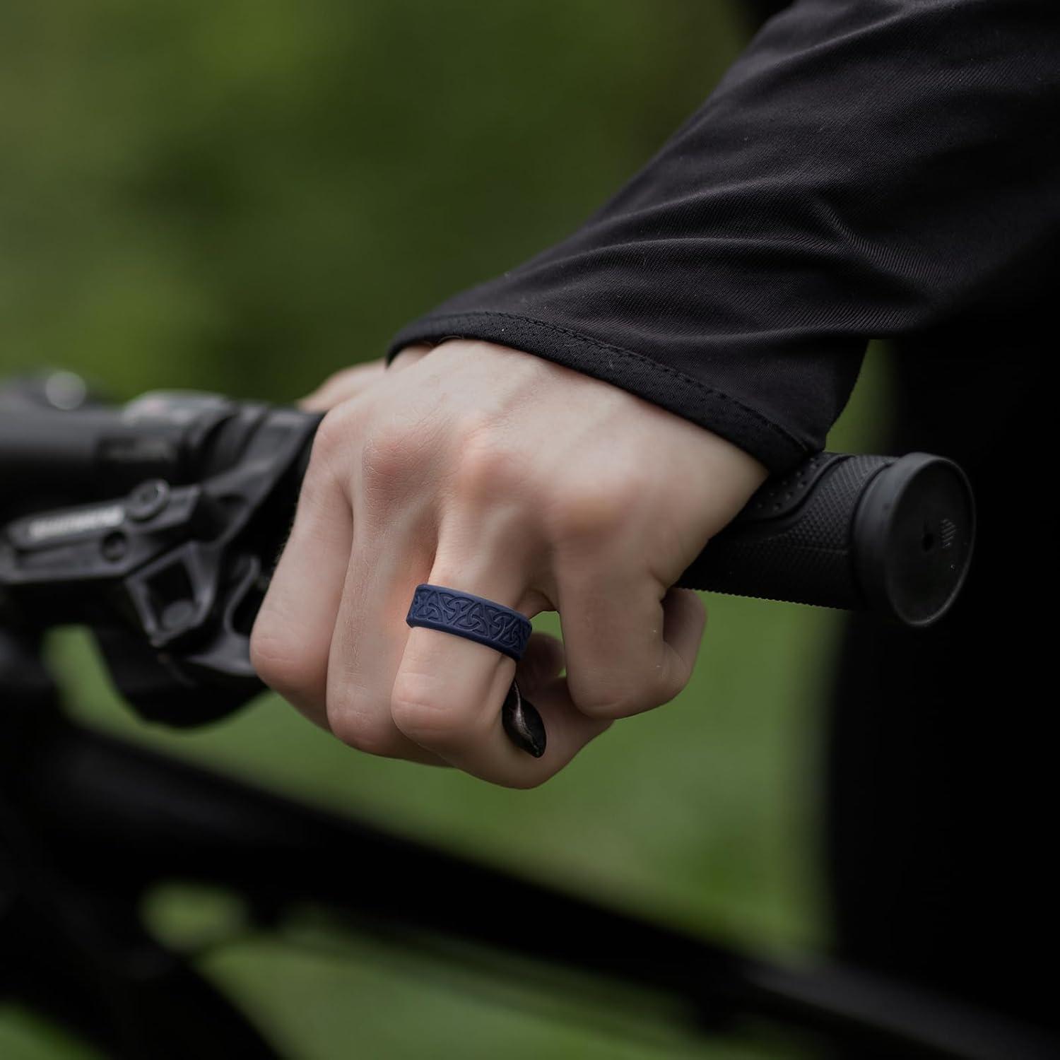 imageKing Will Silicone Wedding Rings For Men 4 Pack Rubber Wedding Bands with Celtic Knot Pattern 8mm Wide 22mm Thick Comfort Fit Size 13Blue TwoTone